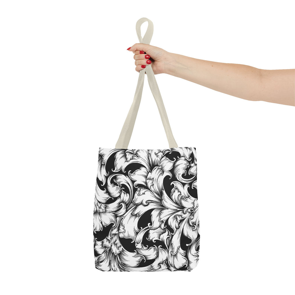 Elegant Black and White Floral Tote Bag, Stylish Shopping Bag, Eco-Friendly Gift, Weekend Bag, Fashion Accessory, Travel Tote