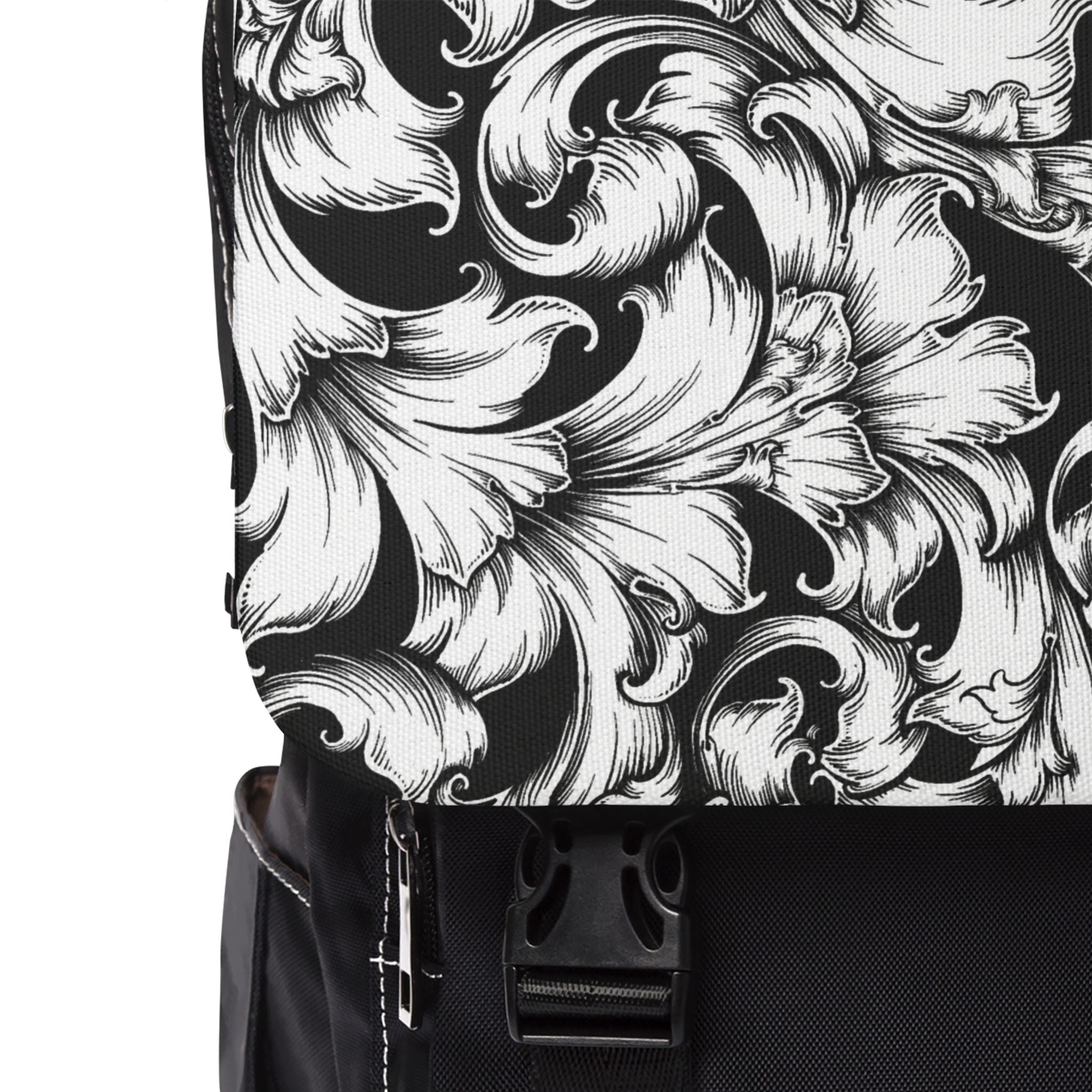 Chic Black & White Floral Unisex Backpack - Casual Daypack, School Bag, Everyday Backpack, Trendy Rucksack, Stylish Tote