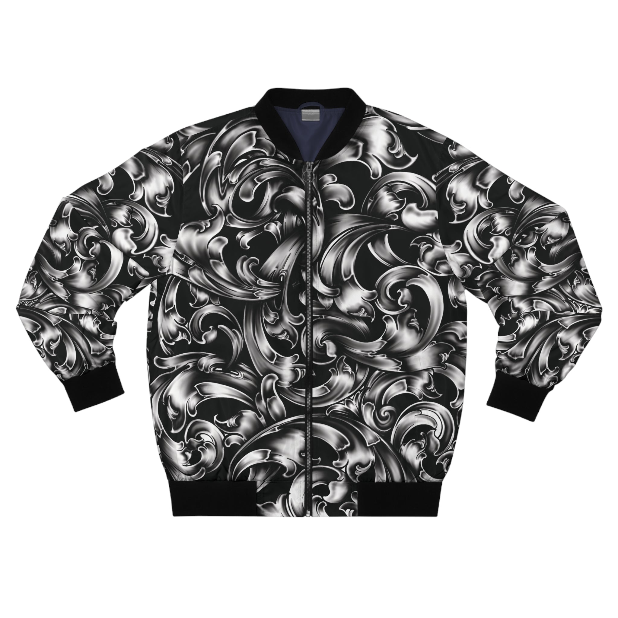 Swirling Monochrome Bomber Jacket