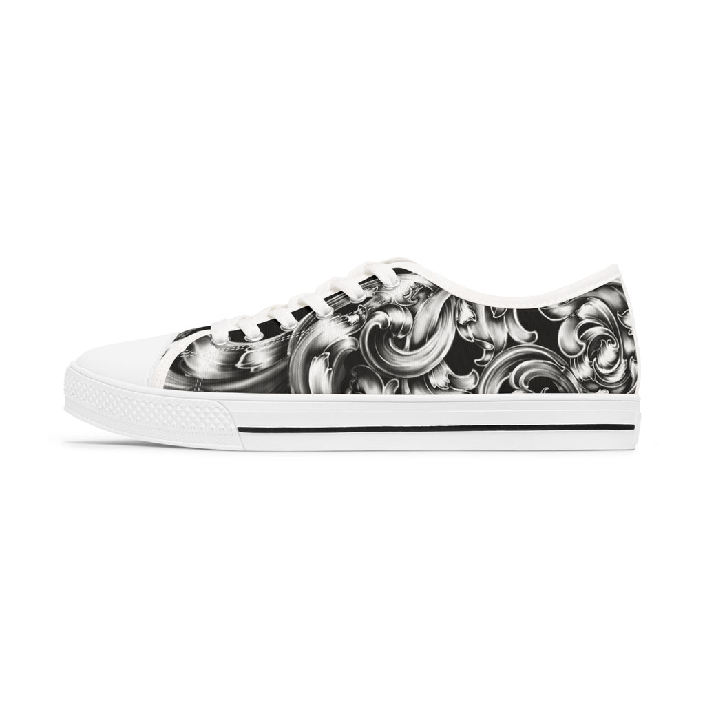 Low Top Sneakers with Elegant Swirl Design, Fashion Footwear, Casual Sneakers, Unique Art Shoes, Gift for Them, Everyday Style