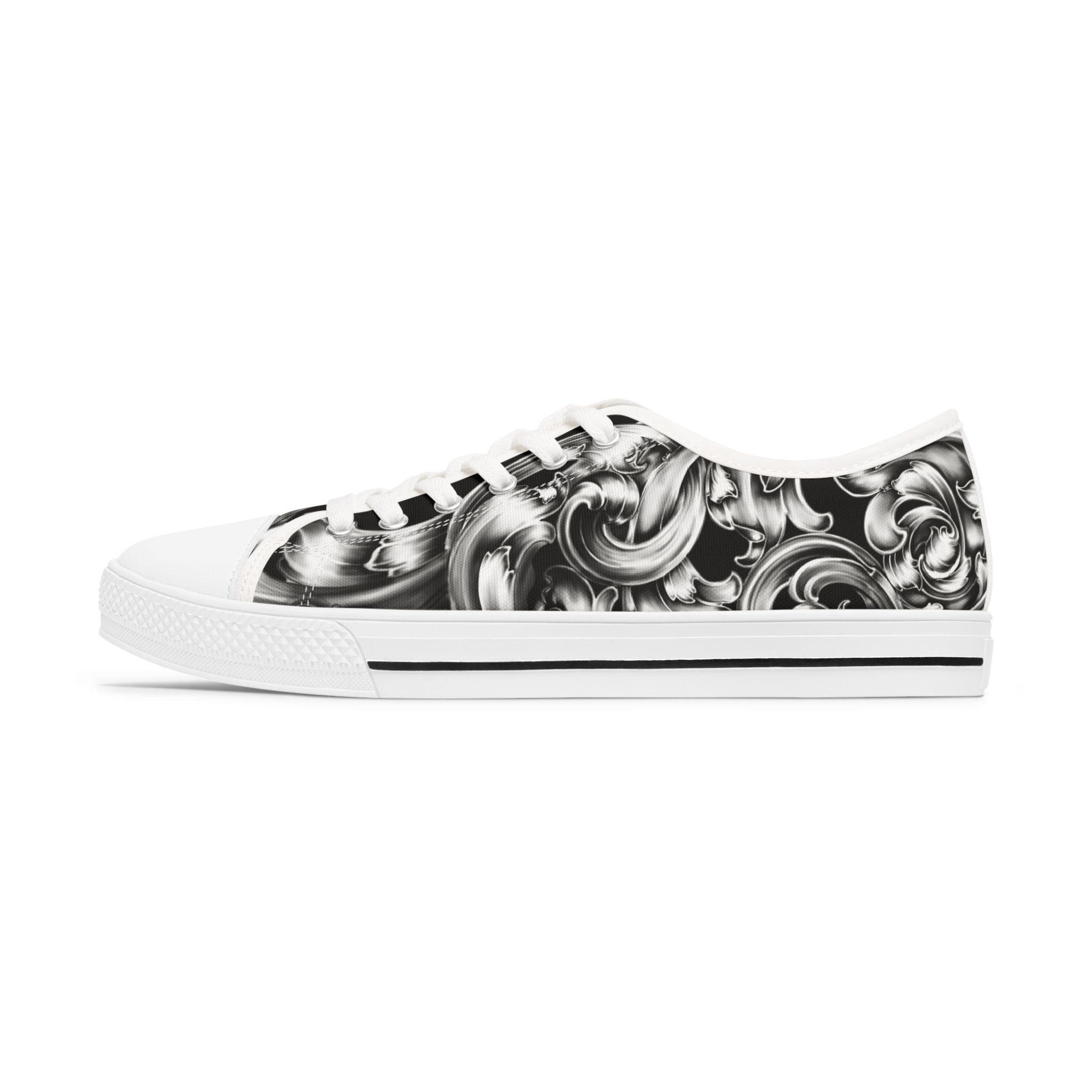 Low Top Sneakers with Elegant Swirl Design, Fashion Footwear, Casual Sneakers, Unique Art Shoes, Gift for Them, Everyday Style