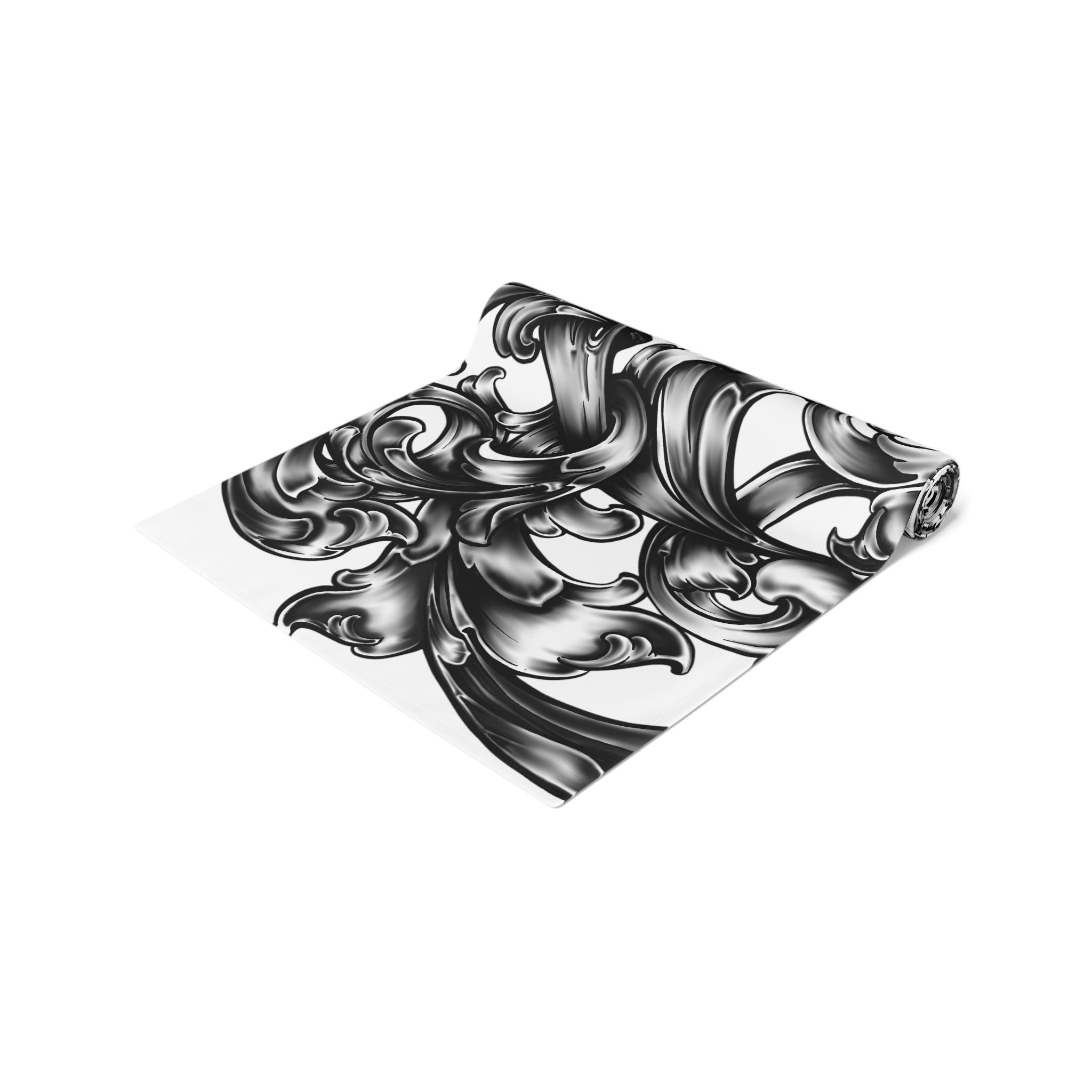 Elegant Black and White Floral Table Runner for Dining Decor