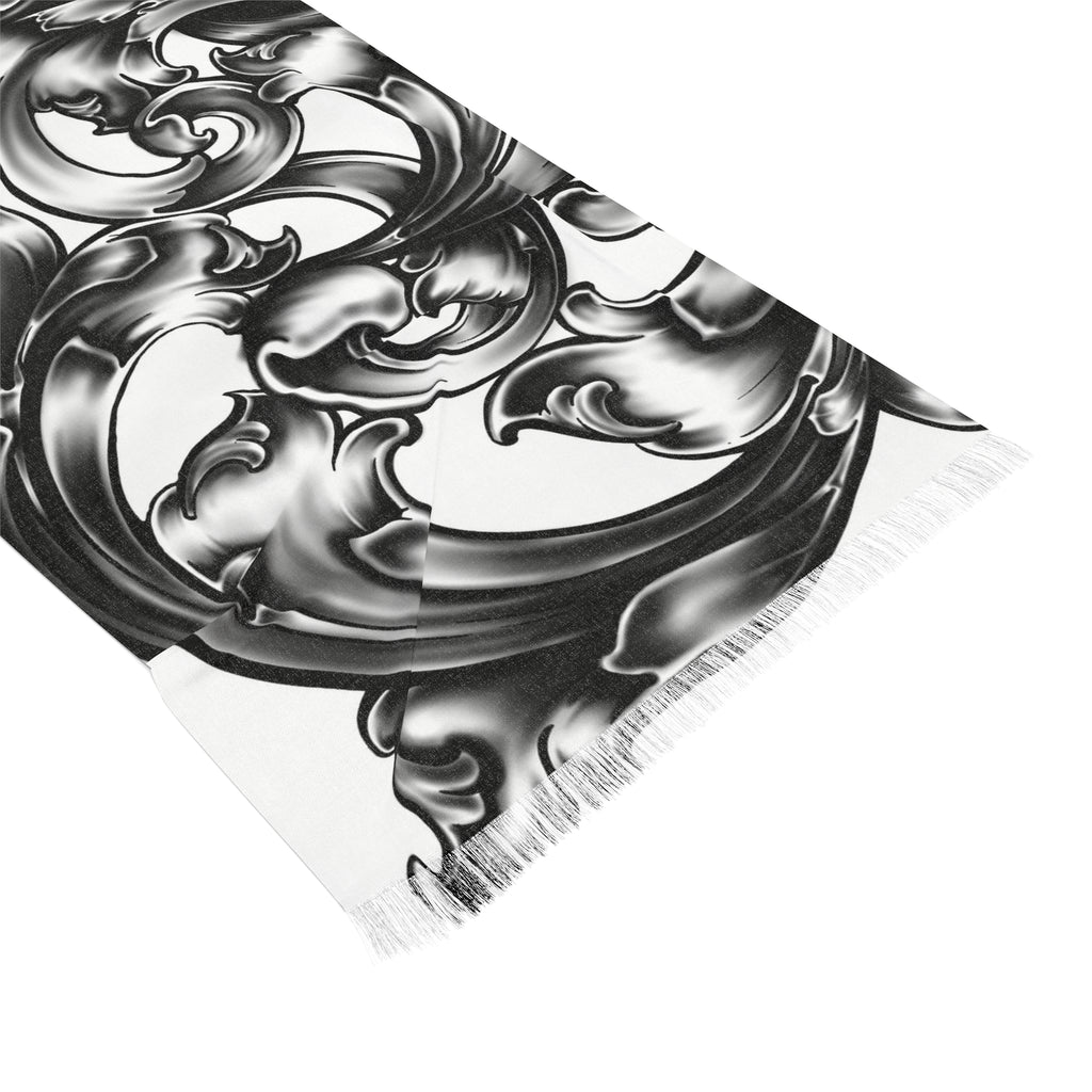 Baroque Swirl Lightweight Scarf — Black & White Ornamental Print