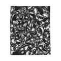 Baroque Swirl Velveteen Plush Blanket — Black & Silver Ornate Throw