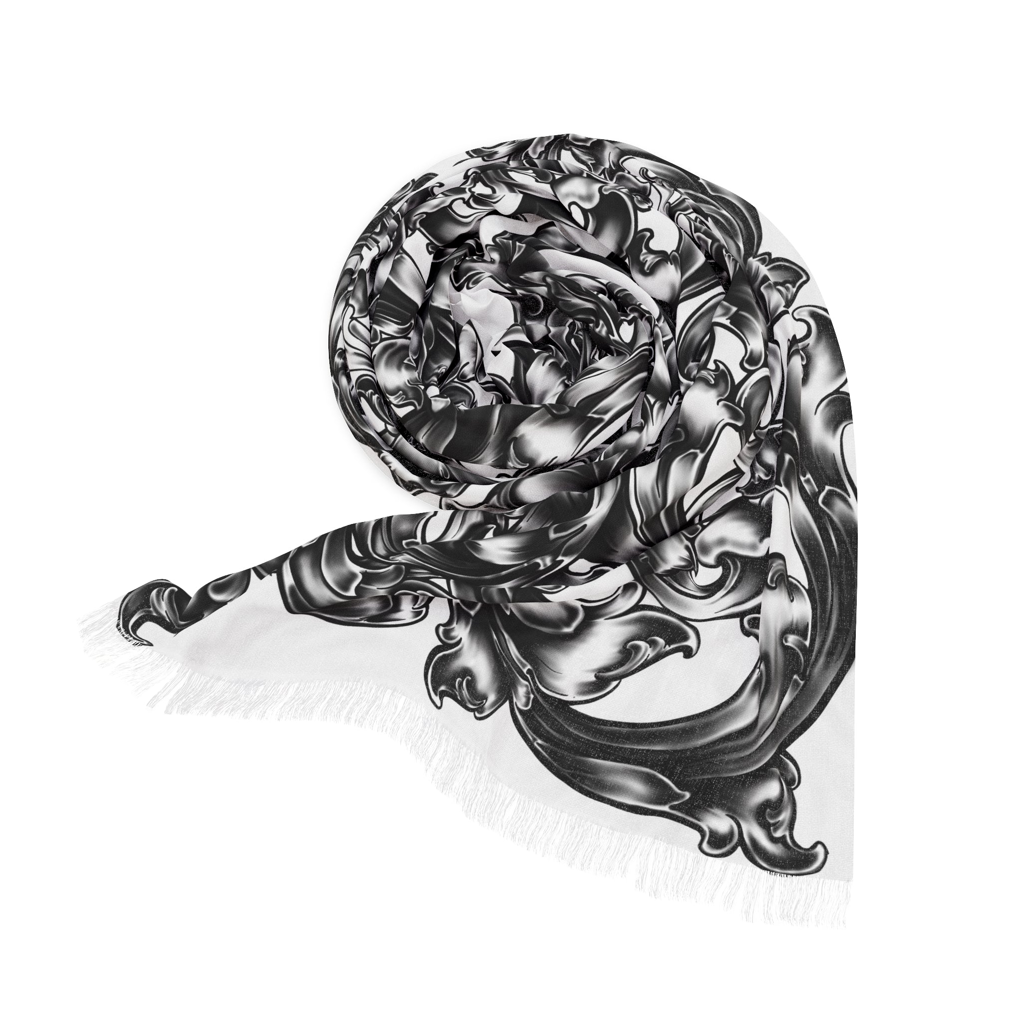 Lightweight Scarf — Black Ornamental Baroque Pattern