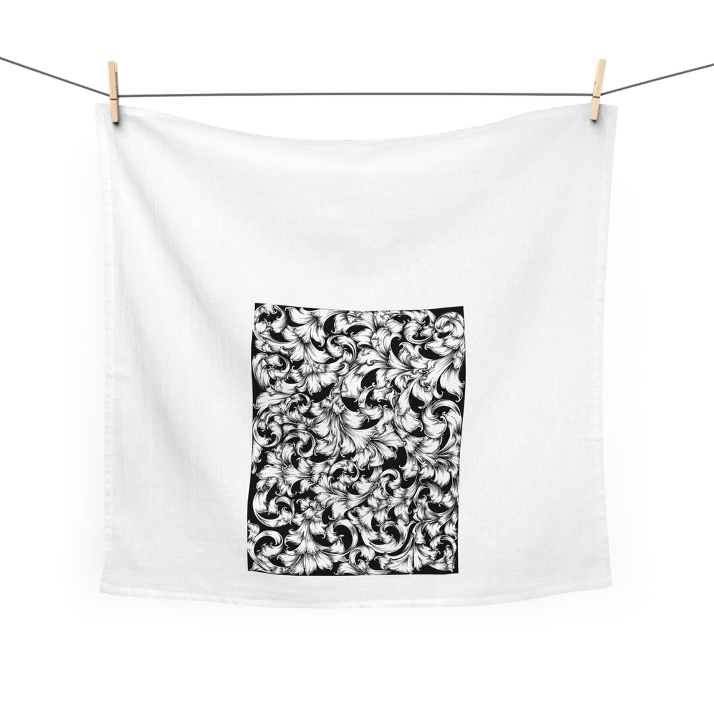 Elegant Black and White Floral Tea Towel, Kitchen Decor, Handmade Gift, Hostess Gift, Wedding Gift, Home Decor