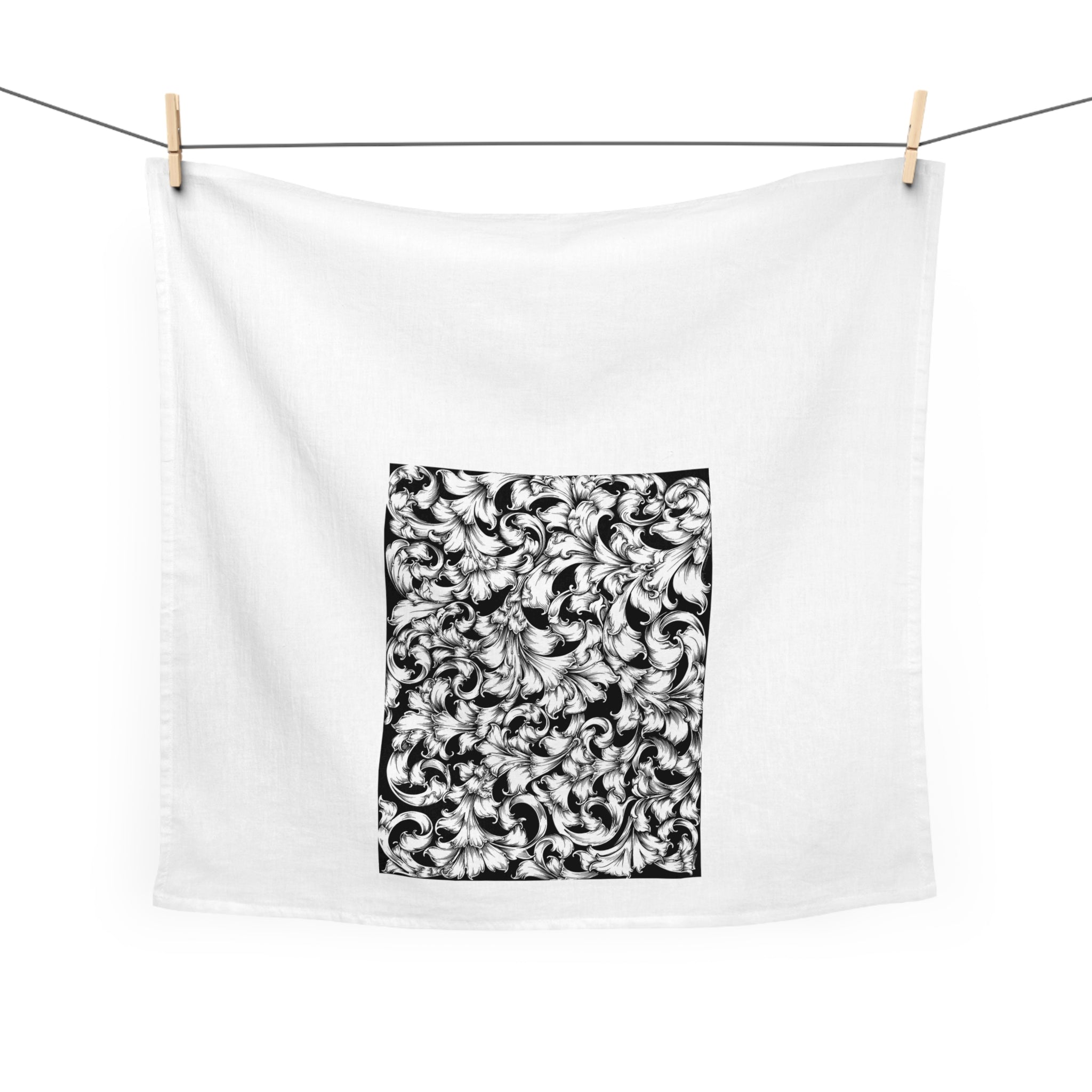 Elegant Black and White Floral Tea Towel, Kitchen Decor, Handmade Gift, Hostess Gift, Wedding Gift, Home Decor