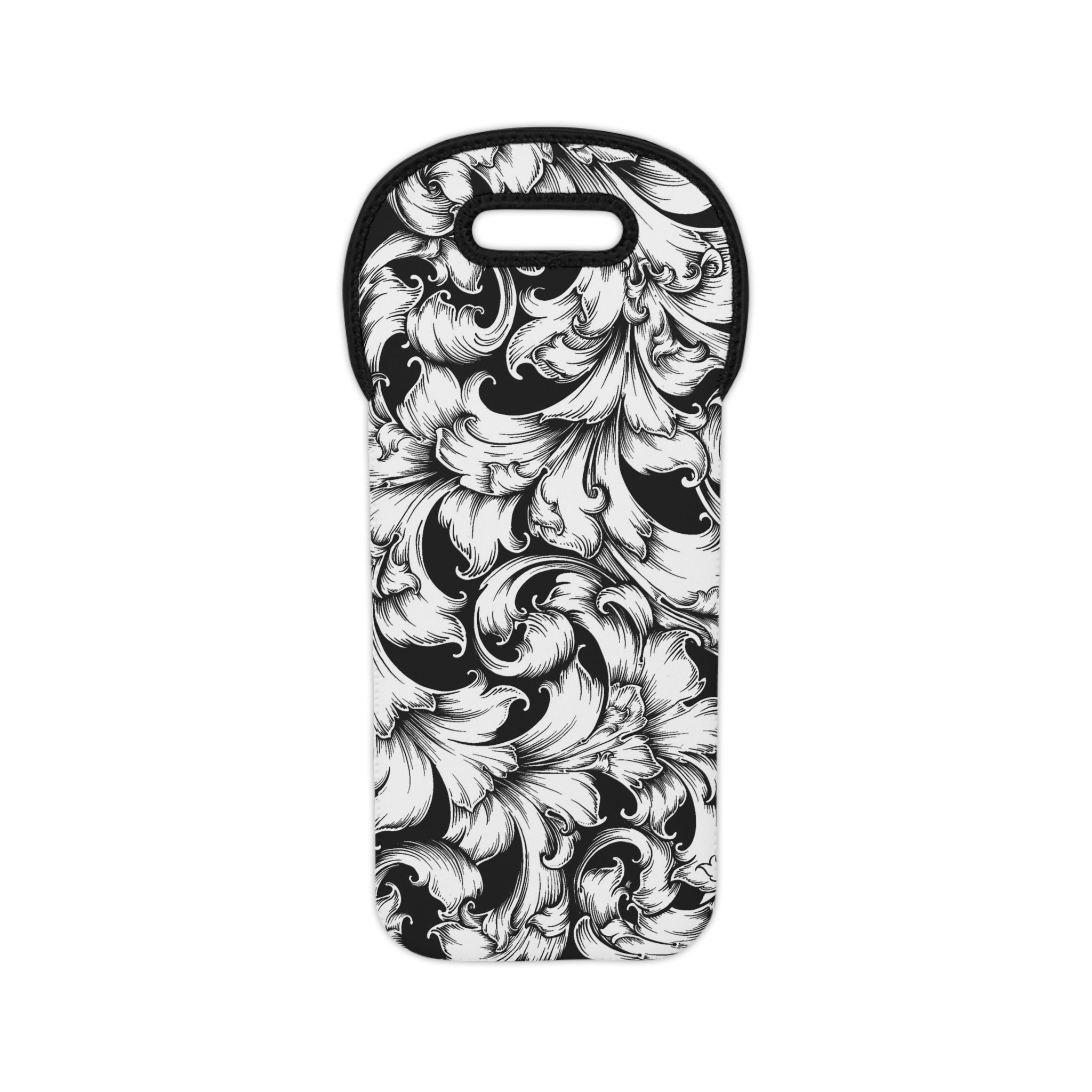 Elegant Wine Tote Bag, Stylish Wine Carrier, Party Accessory, Perfect Gift for Wine Lovers, Black and White Floral Design