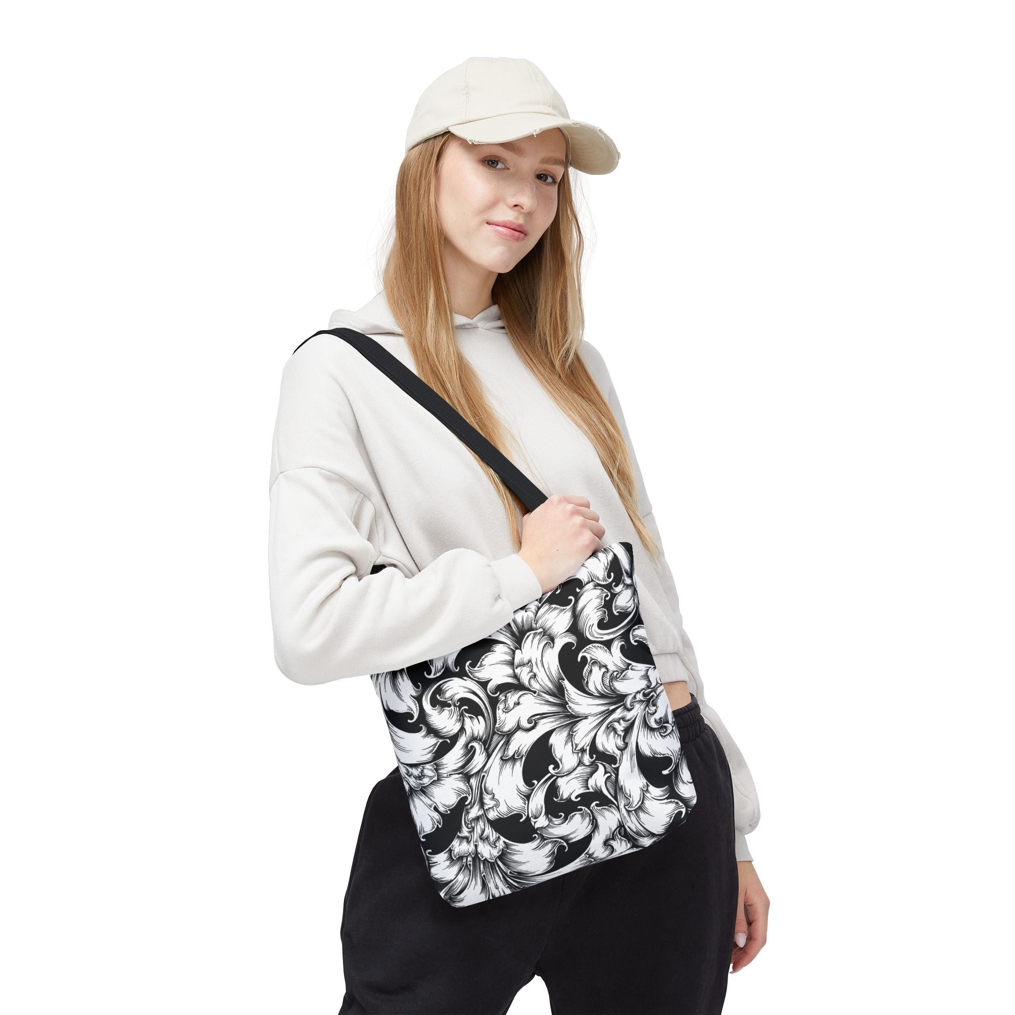 Elegant Black and White Floral Tote Bag, Stylish Shopping Bag, Eco-Friendly Gift, Weekend Bag, Fashion Accessory, Travel Tote
