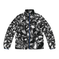 Baroque Swirl Puffer Jacket — Men's Black & Silver All-Over Print