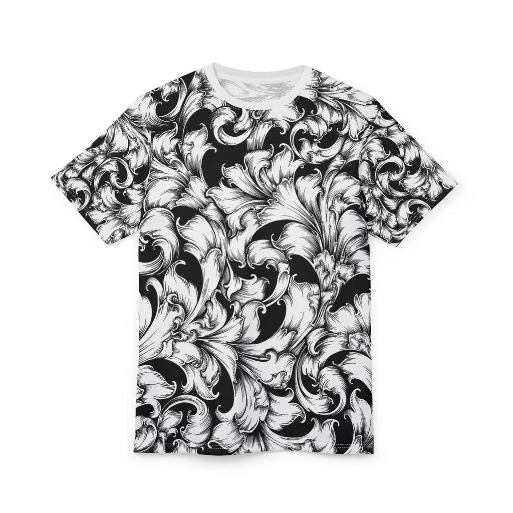 Elegant Unisex Graphic Tee, Black and White Floral Print Shirt, Trendy Casual Wear, Gift for Art Lovers, Everyday Style