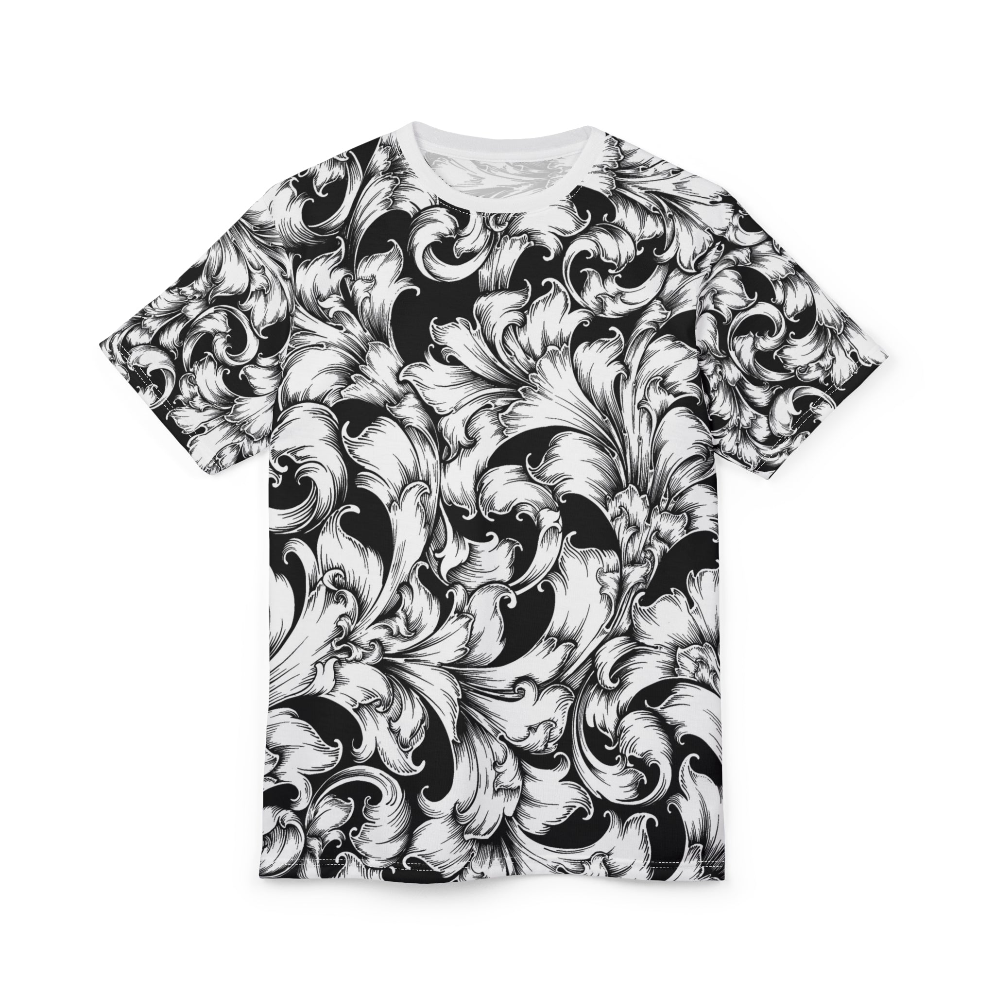 Elegant Unisex Graphic Tee, Black and White Floral Print Shirt, Trendy Casual Wear, Gift for Art Lovers, Everyday Style