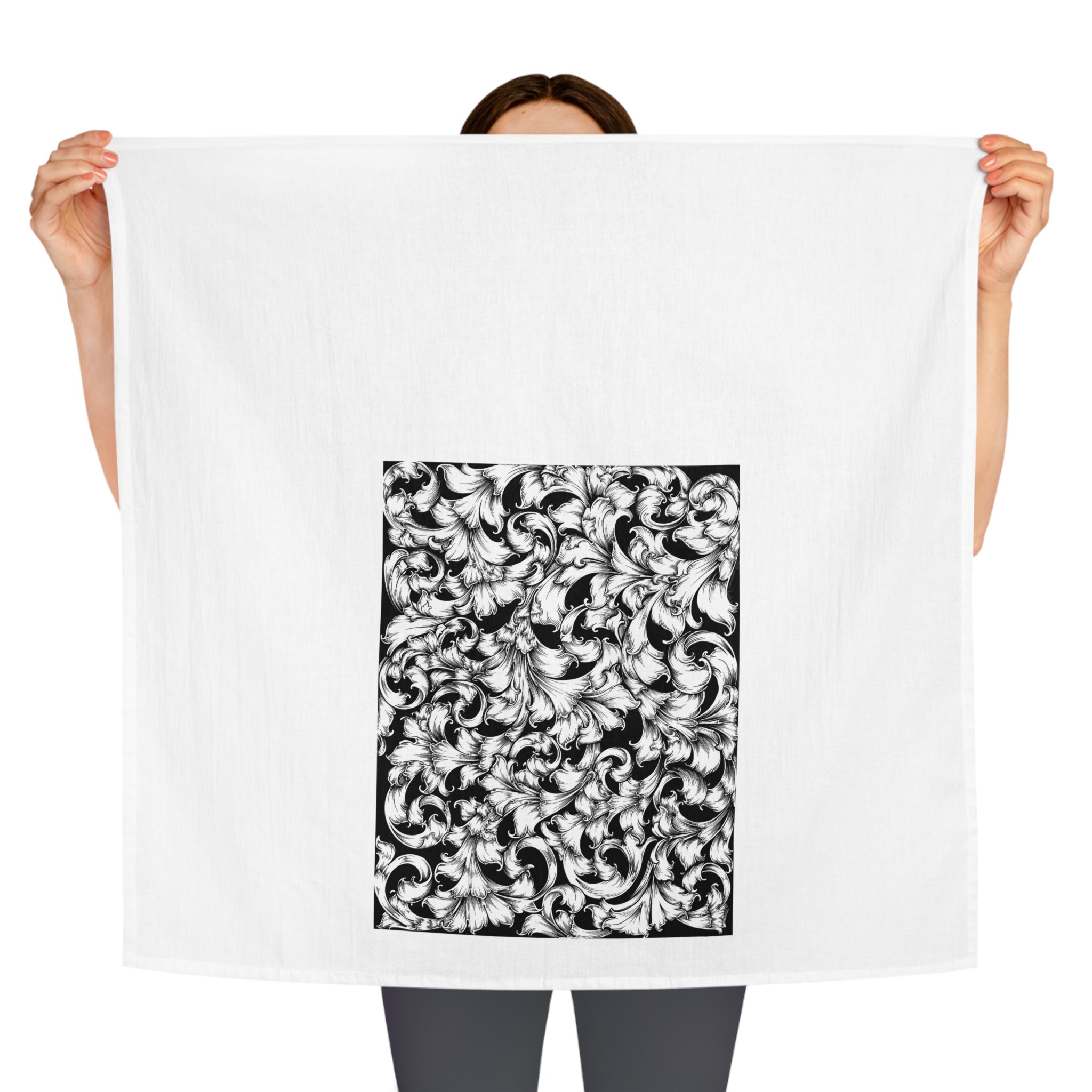 Elegant Black and White Floral Tea Towel, Kitchen Decor, Handmade Gift, Hostess Gift, Wedding Gift, Home Decor