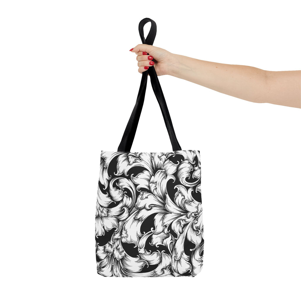 Elegant Black and White Floral Tote Bag, Stylish Shopping Bag, Eco-Friendly Gift, Weekend Bag, Fashion Accessory, Travel Tote