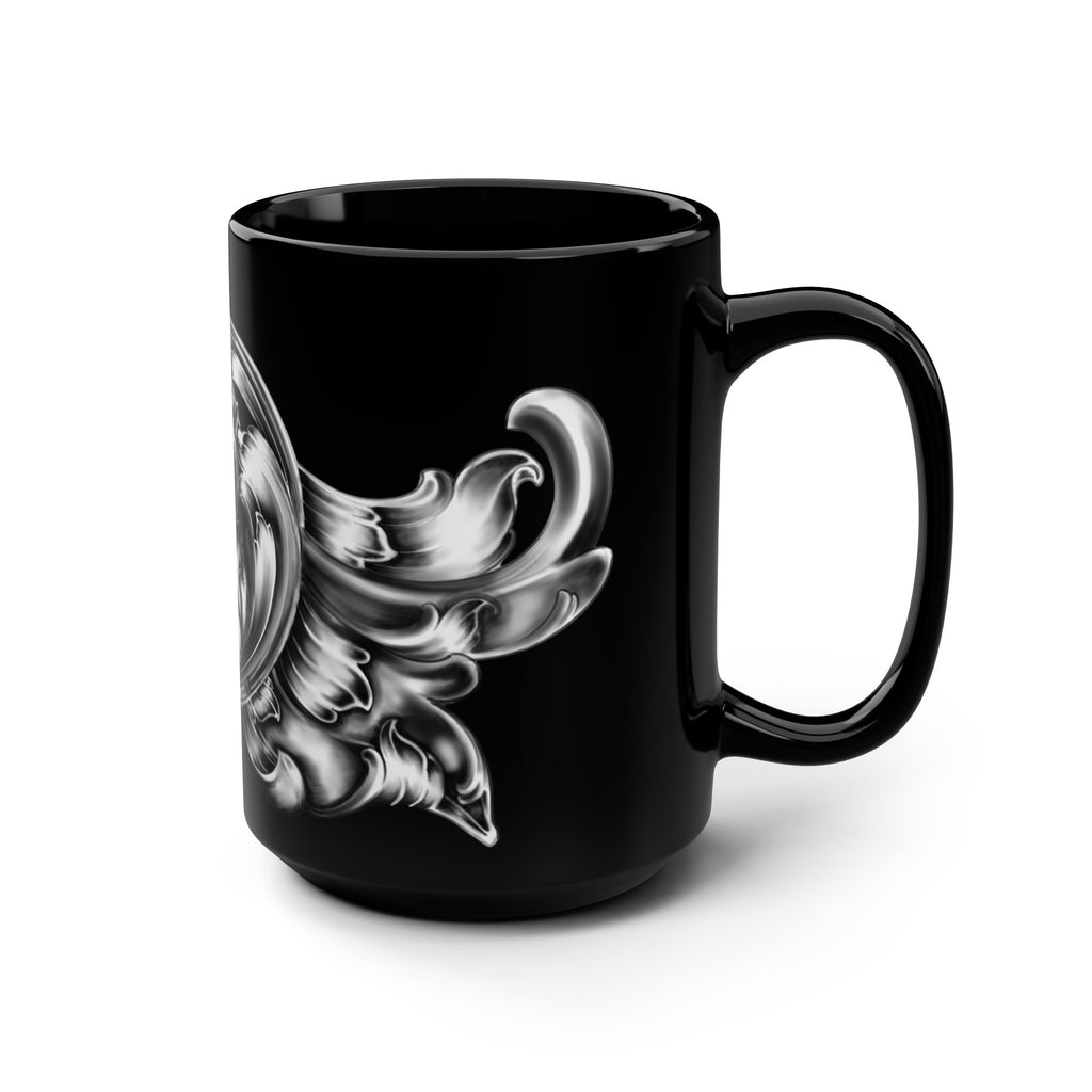 Elegant Baroque-Inspired Black Mug, 15oz - Stylish Coffee Cup, Unique Gift for Tea Lovers, Home Decor, Elegant Kitchen