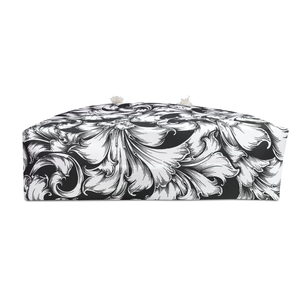 Stylish Weekender Bag for Travel, Gym, Yoga, Tote, Gym Bag, Black and White Floral Design