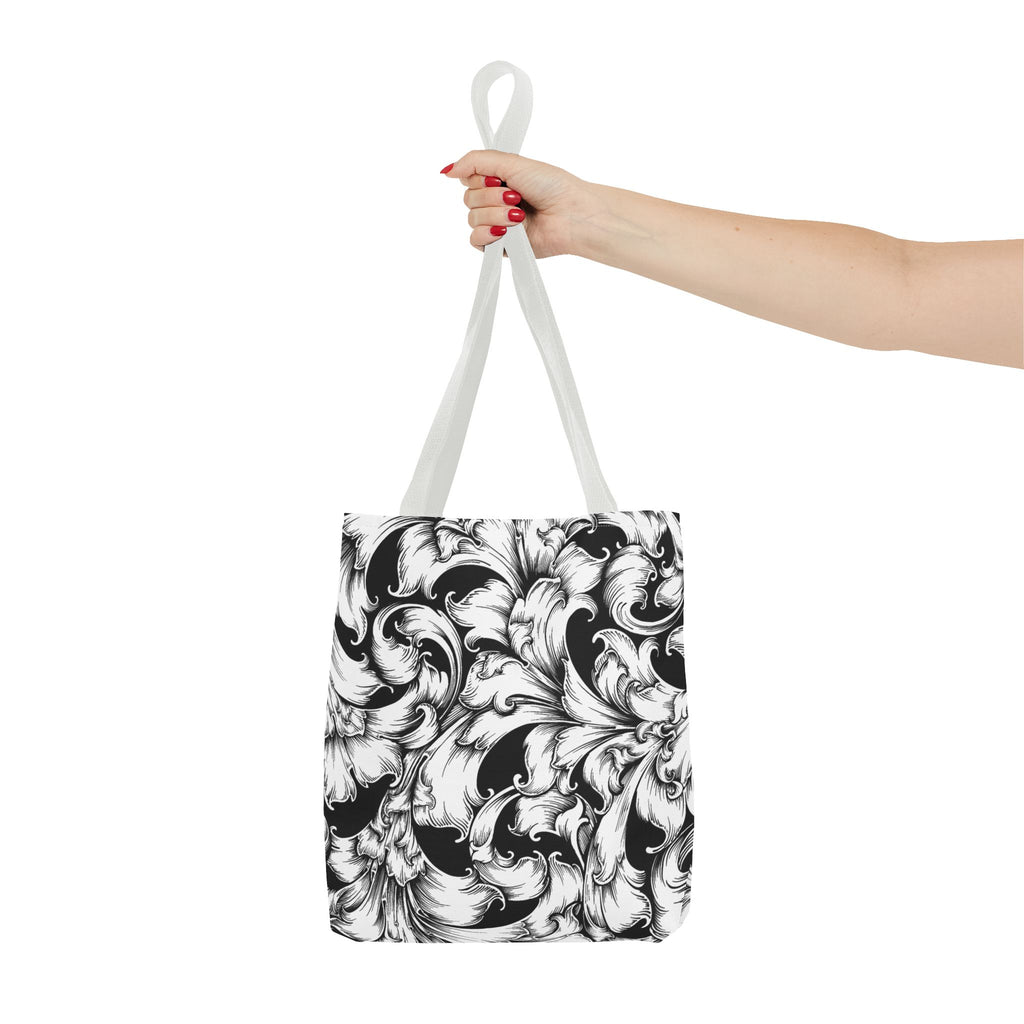Elegant Black and White Floral Tote Bag, Stylish Shopping Bag, Eco-Friendly Gift, Weekend Bag, Fashion Accessory, Travel Tote
