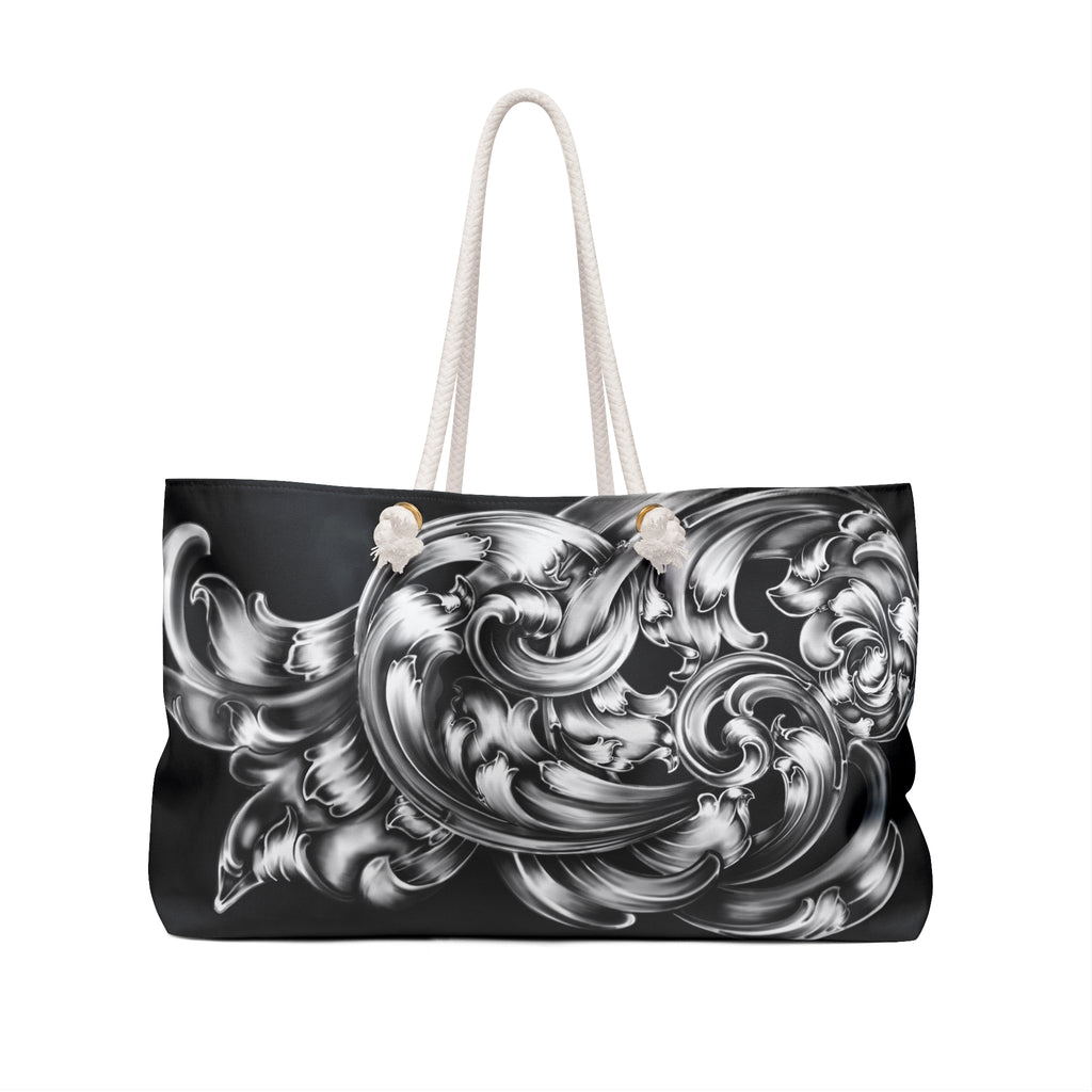 Elegant Black and Silver Weekender Bag - Perfect for Travel, Gym, Weekend Getaways, Stylish Tote, Women's Handbag