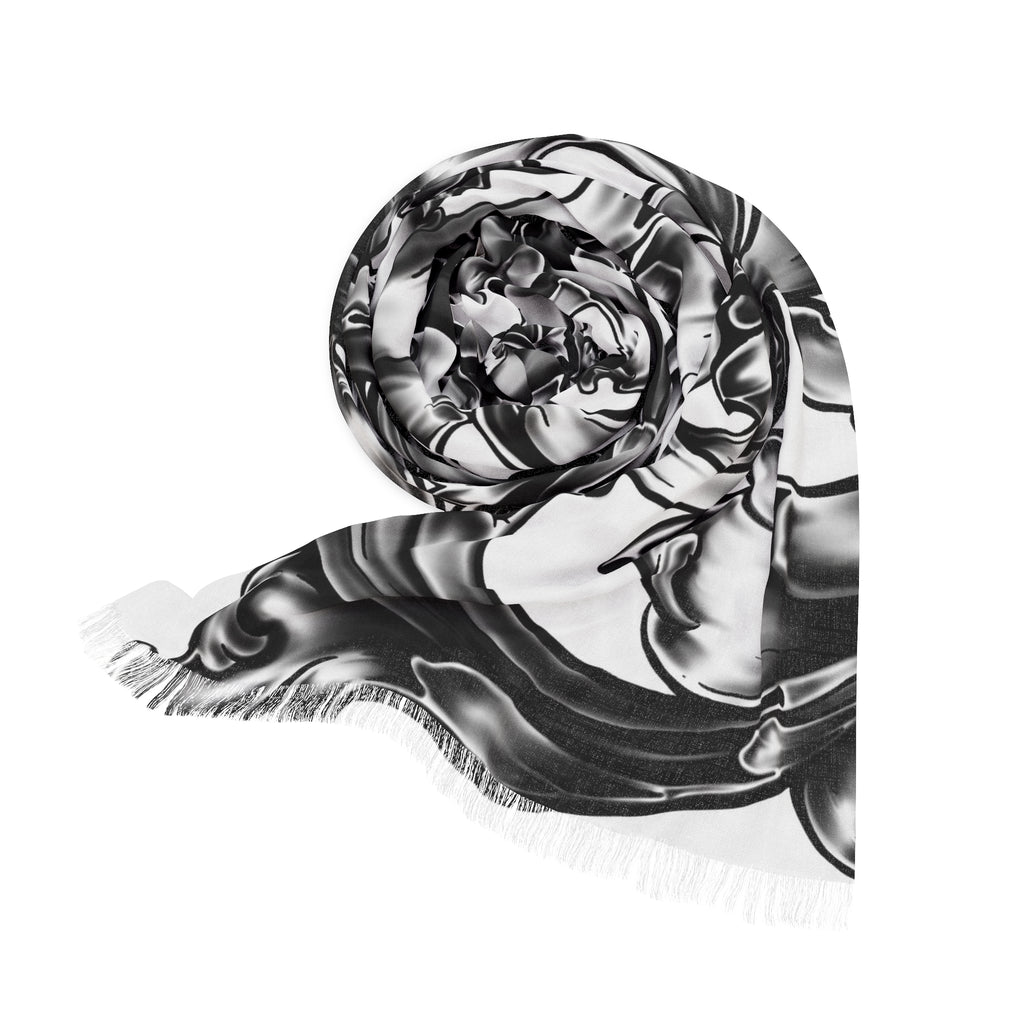 Baroque Swirl Lightweight Scarf — Black & White Ornamental Print