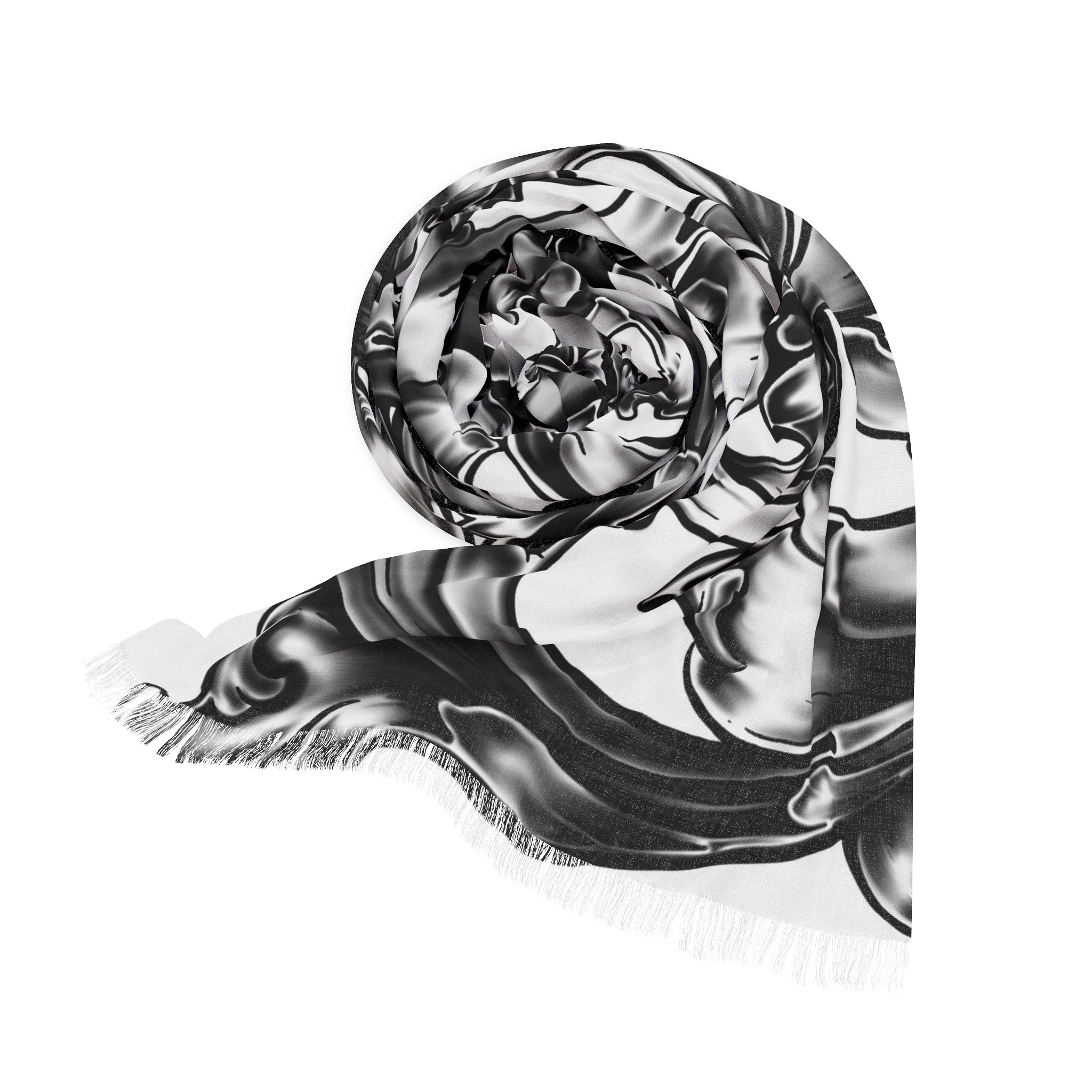 Baroque Swirl Lightweight Scarf — Black & White Ornamental Print