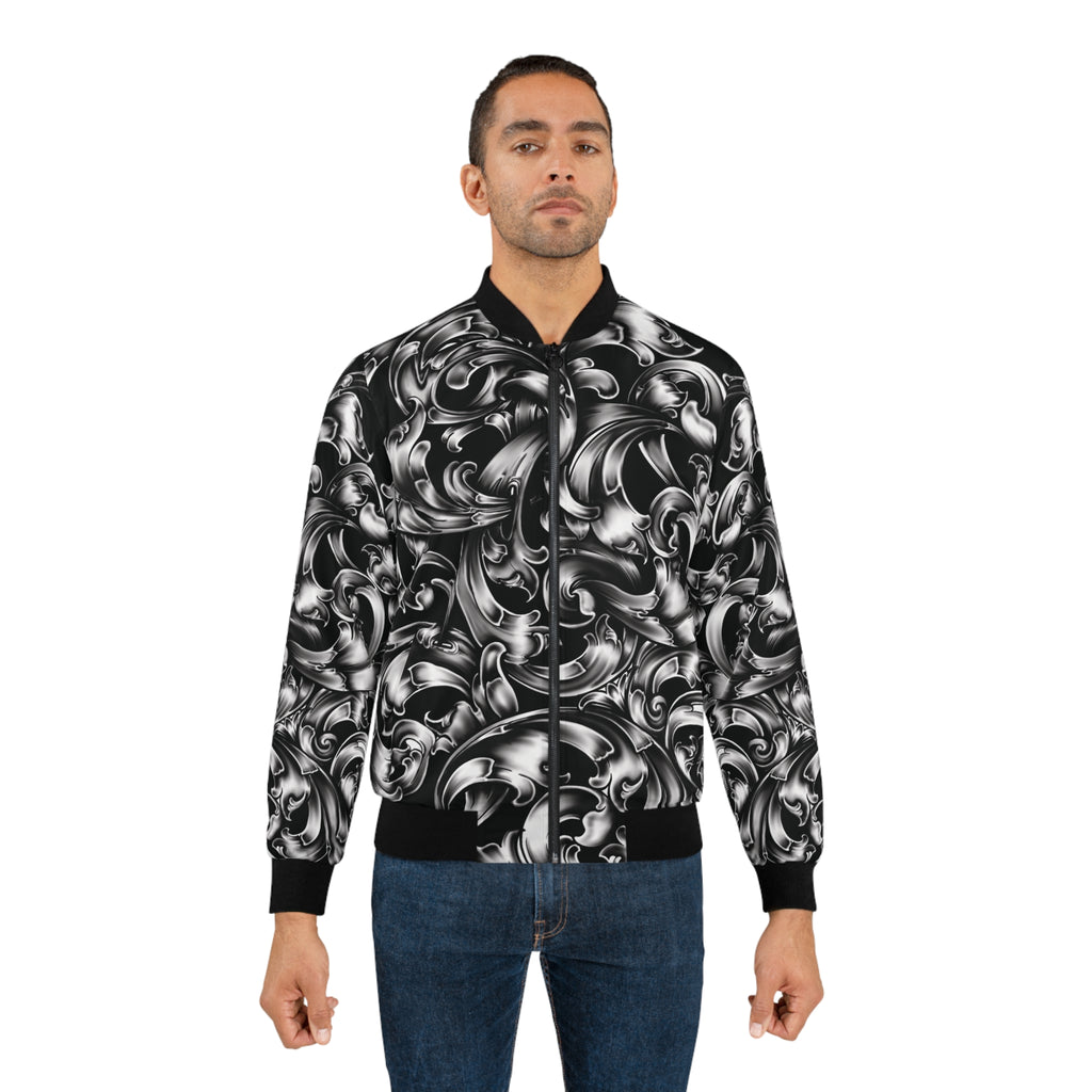 Swirling Monochrome Bomber Jacket