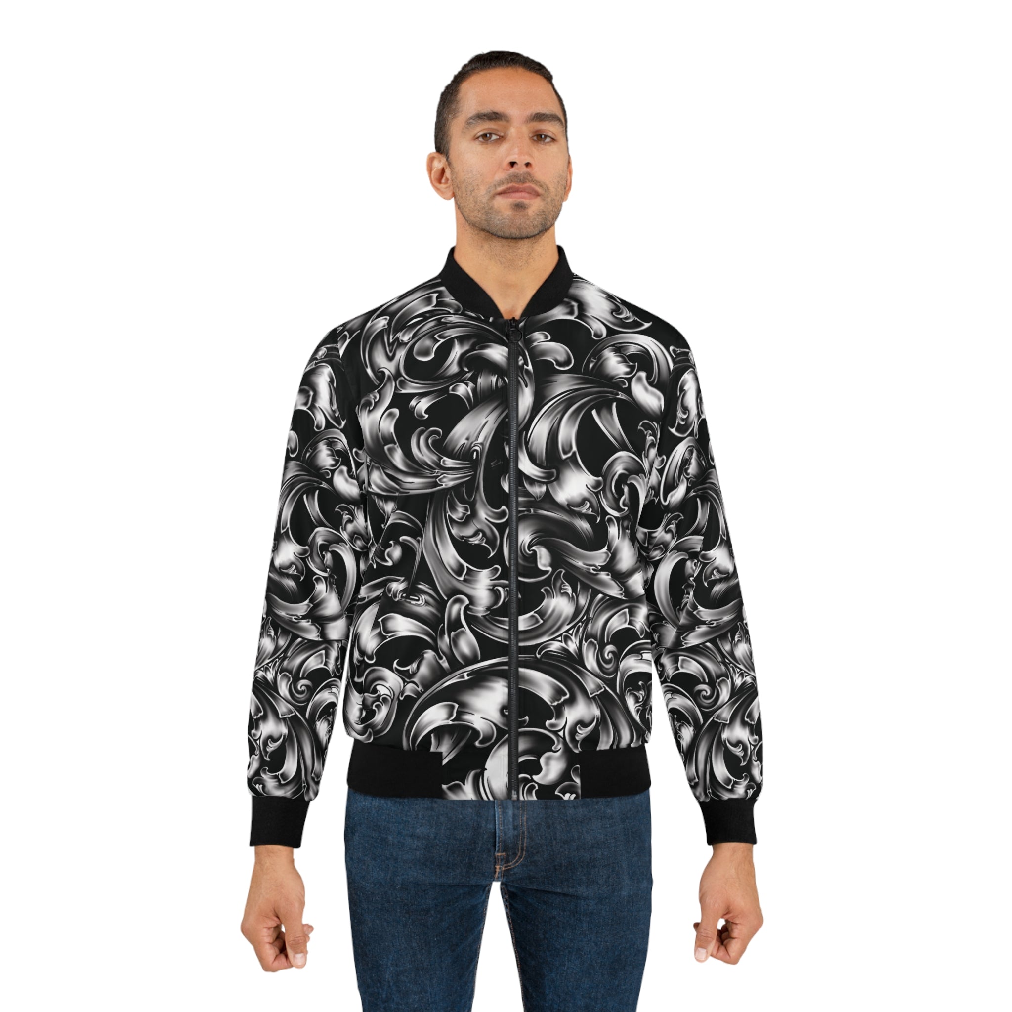 Swirling Monochrome Bomber Jacket