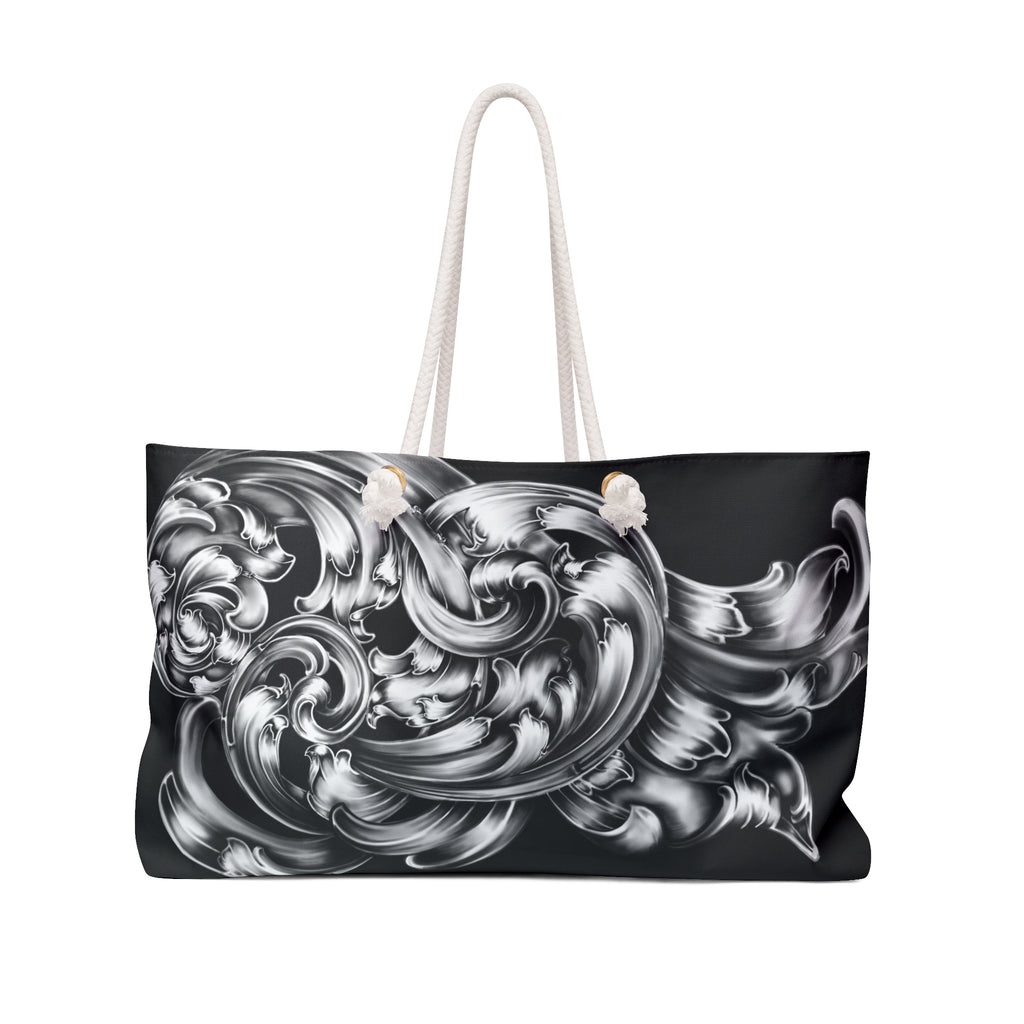 Elegant Black and Silver Weekender Bag - Perfect for Travel, Gym, Weekend Getaways, Stylish Tote, Women's Handbag
