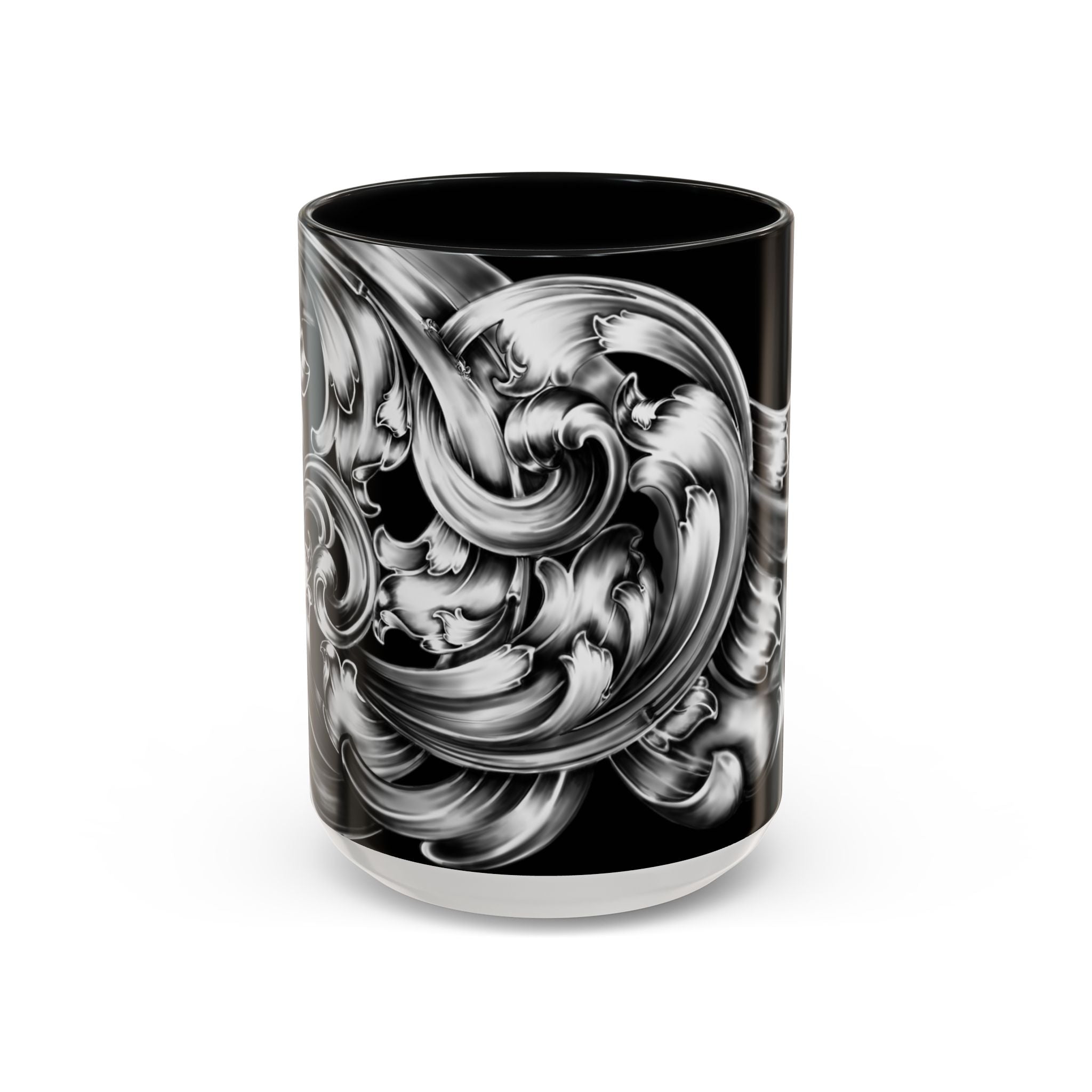 Elegant Black & Silver Accent Coffee Mug - Decorative Drinkware for Home, Office, Gift Idea, Unique Design, Coffee Lover's Mug