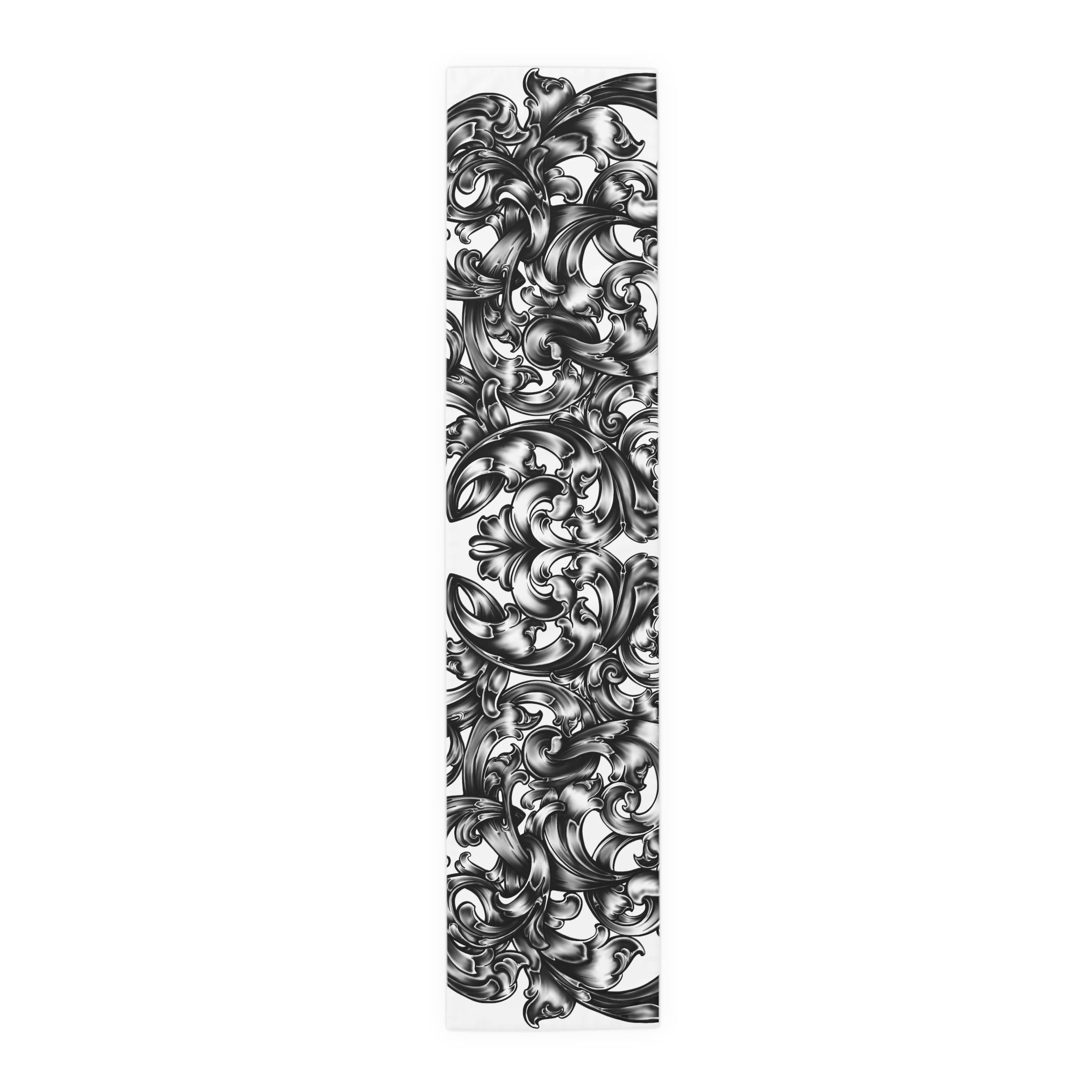 Elegant Black and White Floral Table Runner for Dining Decor