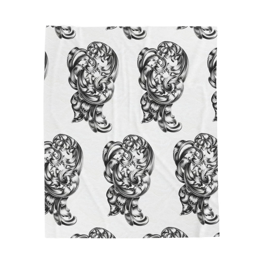Ornate Heart Pattern Velveteen Plush Blanket — Vintage Baroque Heart Throw