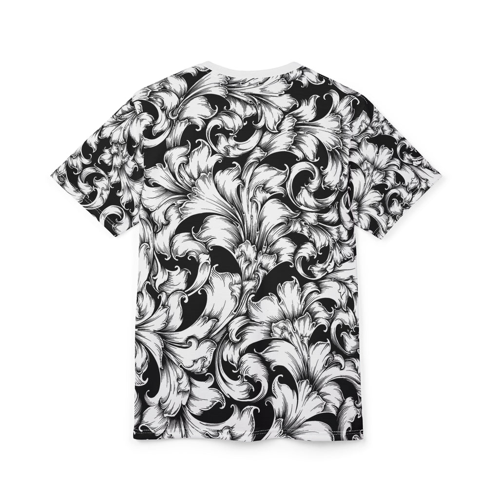 Elegant Unisex Graphic Tee, Black and White Floral Print Shirt, Trendy Casual Wear, Gift for Art Lovers, Everyday Style