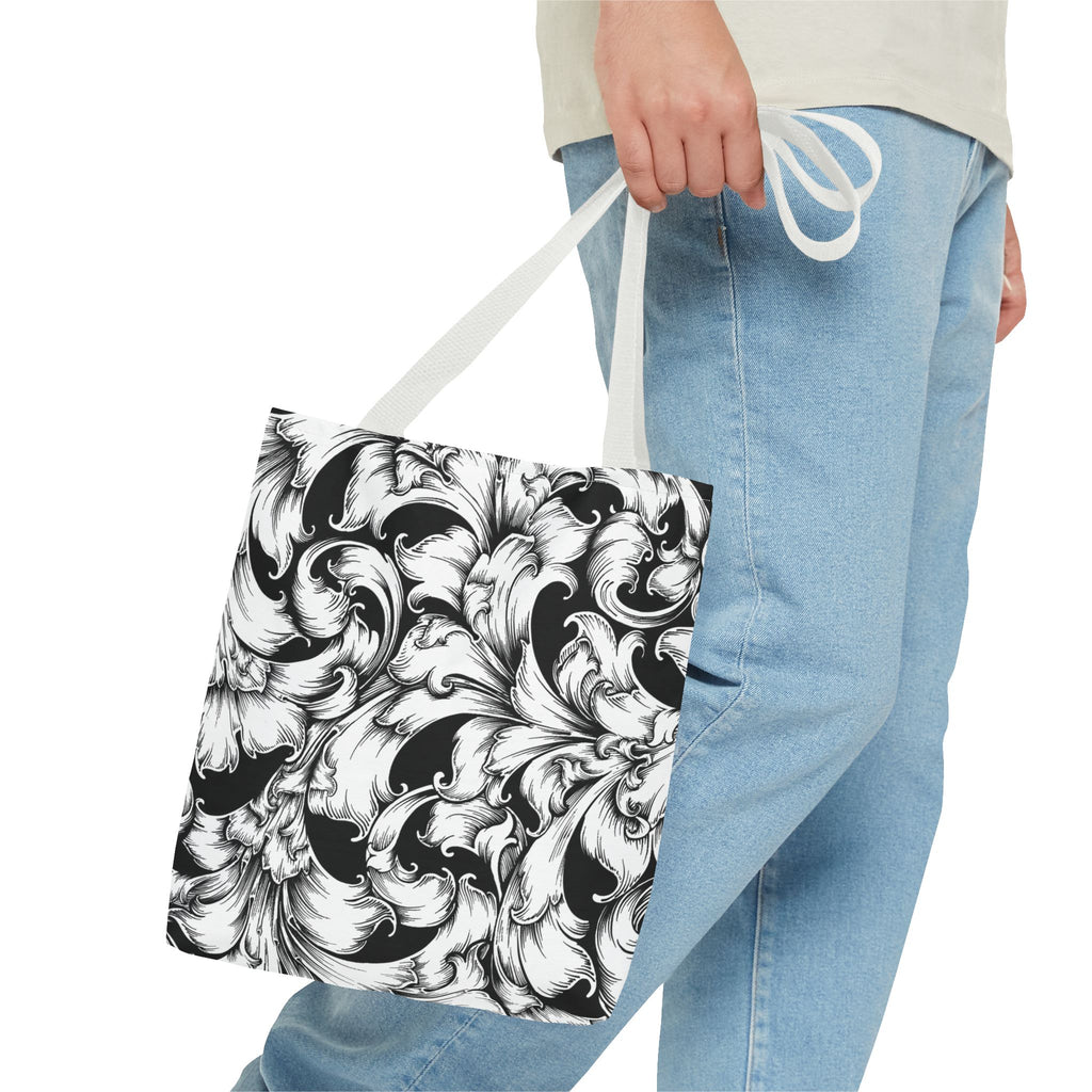 Elegant Black and White Floral Tote Bag, Stylish Shopping Bag, Eco-Friendly Gift, Weekend Bag, Fashion Accessory, Travel Tote