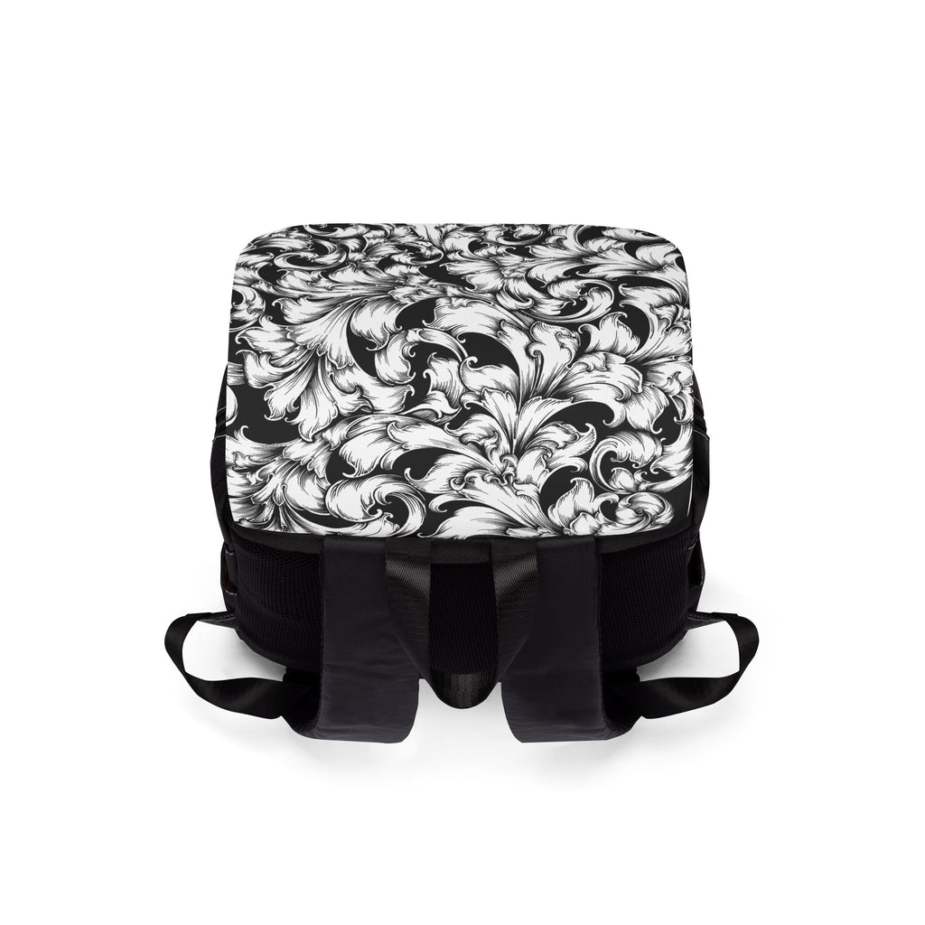 Chic Black & White Floral Unisex Backpack - Casual Daypack, School Bag, Everyday Backpack, Trendy Rucksack, Stylish Tote