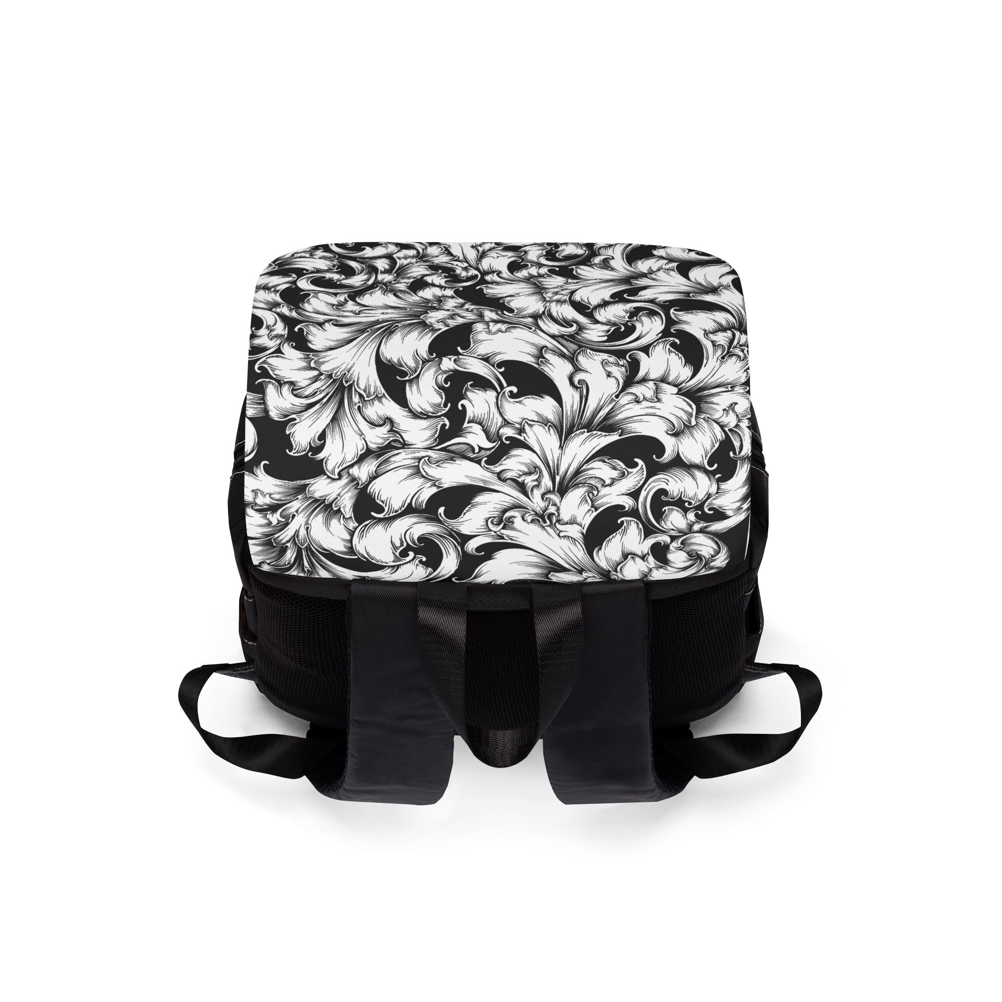 Chic Black & White Floral Unisex Backpack - Casual Daypack, School Bag, Everyday Backpack, Trendy Rucksack, Stylish Tote