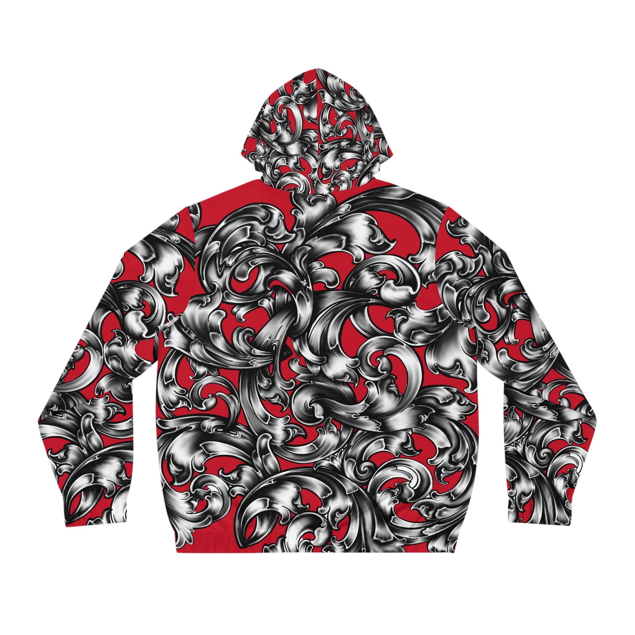 Men's Full-Zip Hoodie - Bold Red & Black Floral Design, Stylish Casual Wear, Gift for Him, Streetwear, Unique Layering Option