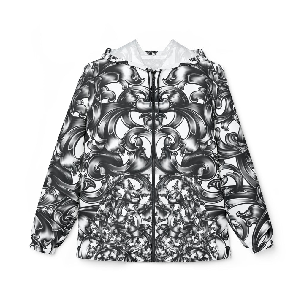 Baroque Swirl Windbreaker Jacket — Monochrome Artistic All-Over Print