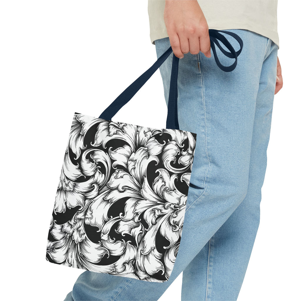 Elegant Black and White Floral Tote Bag, Stylish Shopping Bag, Eco-Friendly Gift, Weekend Bag, Fashion Accessory, Travel Tote