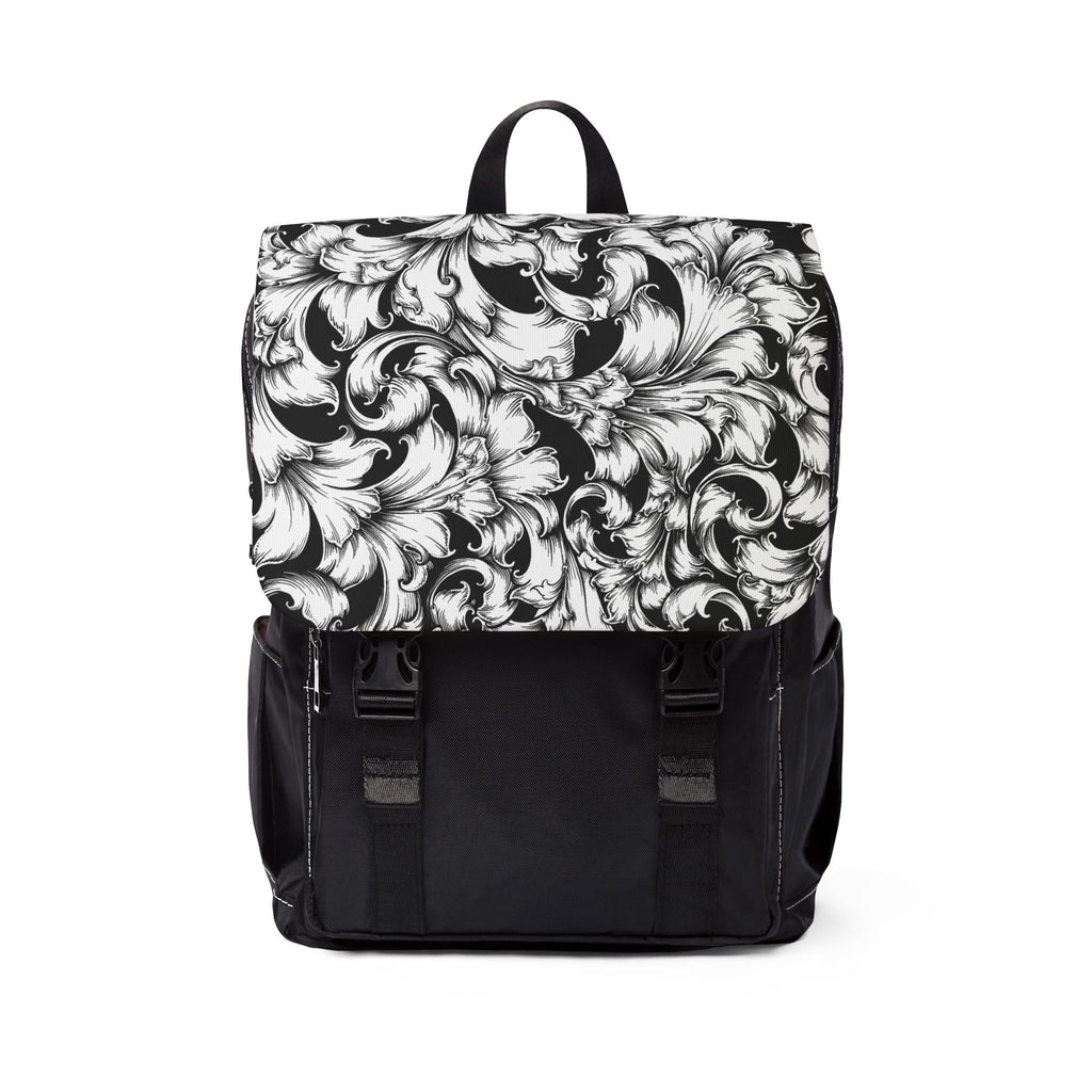 Chic Black & White Floral Unisex Backpack - Casual Daypack, School Bag, Everyday Backpack, Trendy Rucksack, Stylish Tote