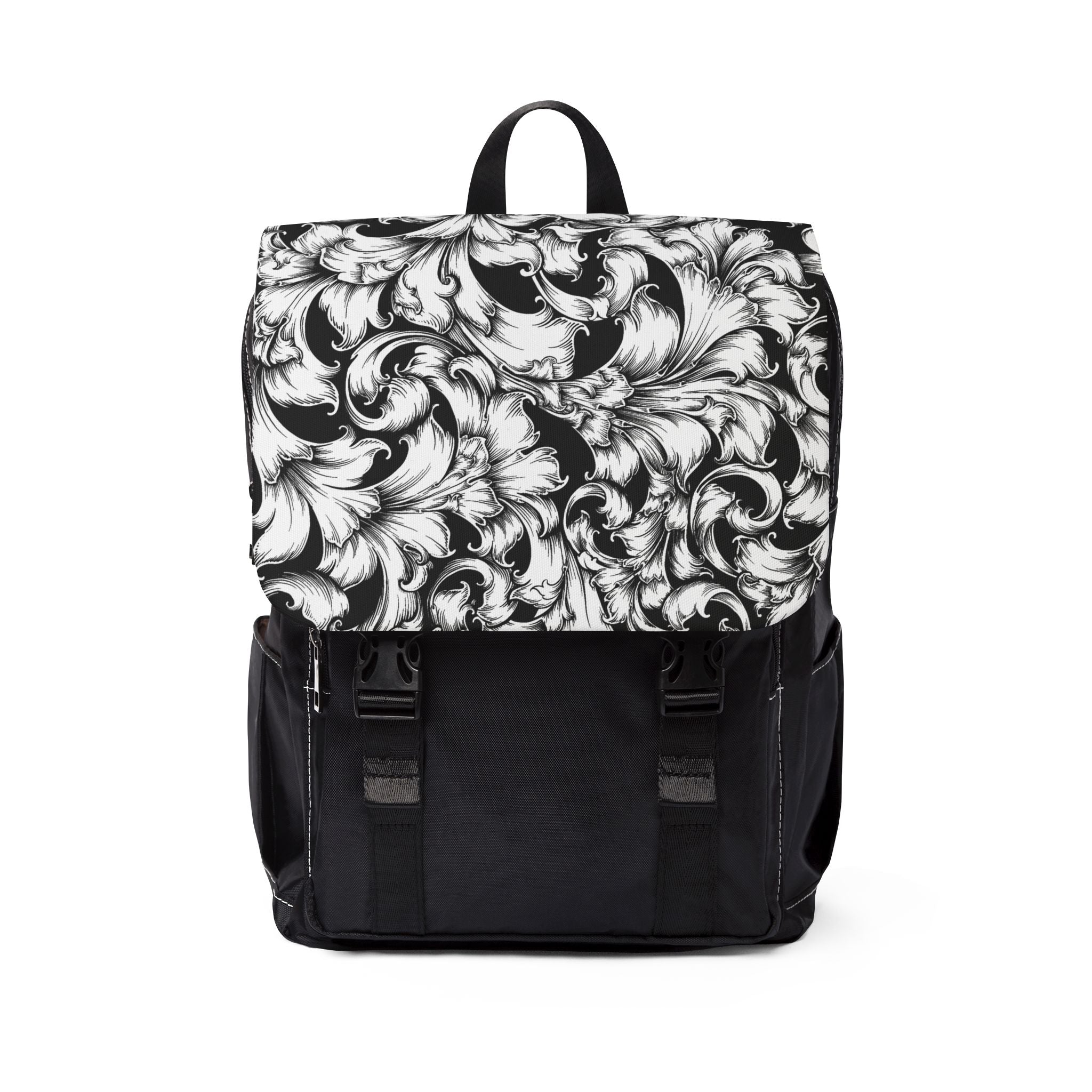Chic Black & White Floral Unisex Backpack - Casual Daypack, School Bag, Everyday Backpack, Trendy Rucksack, Stylish Tote