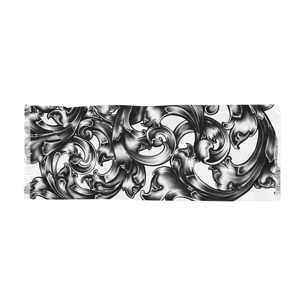 Baroque Swirl Lightweight Scarf — Black & White Ornamental Print