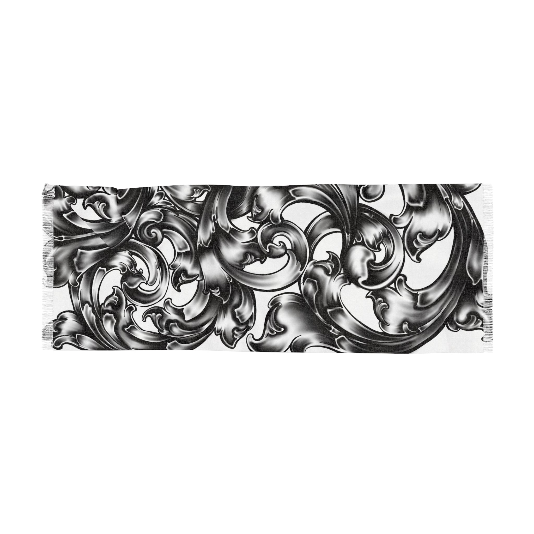 Baroque Swirl Lightweight Scarf — Black & White Ornamental Print
