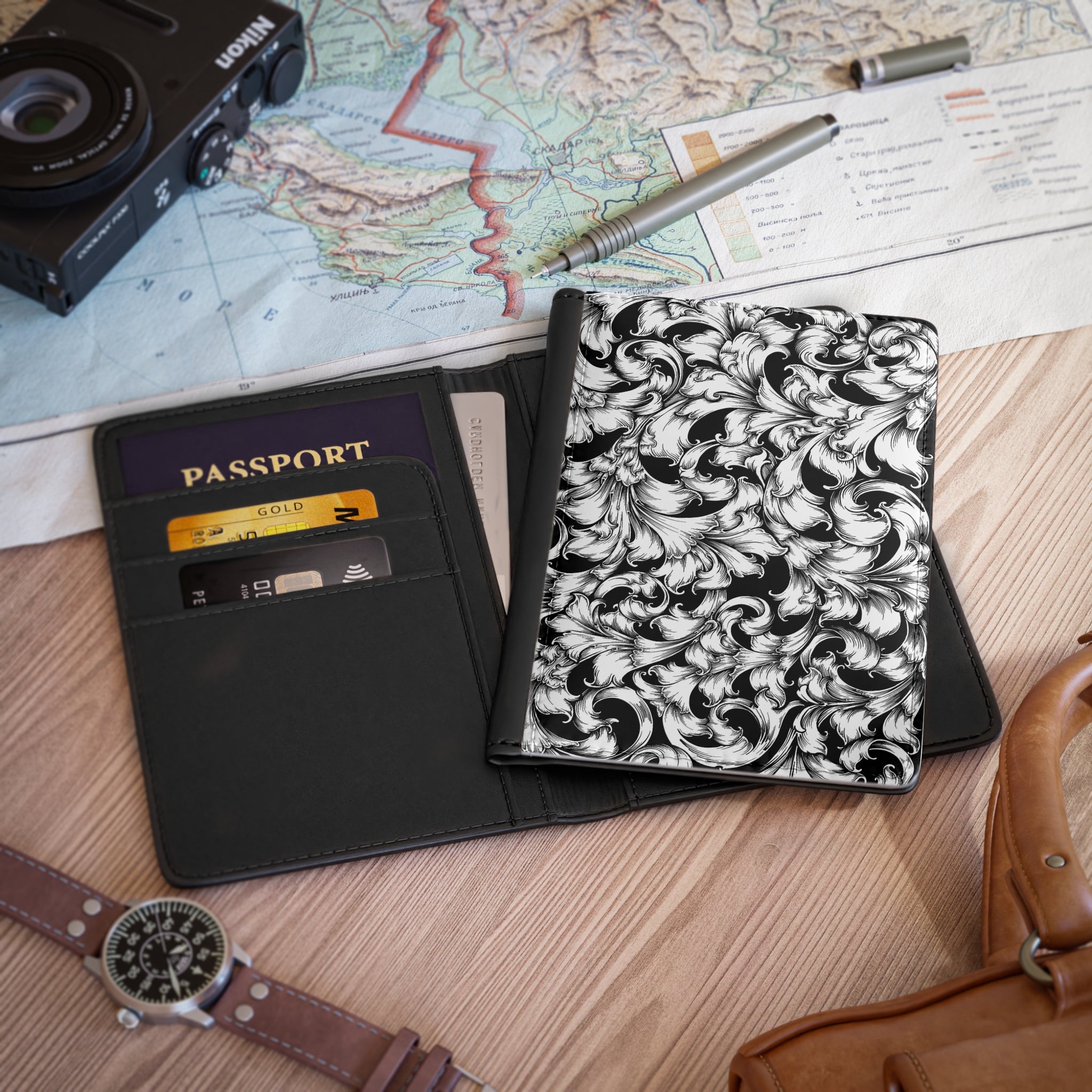 Elegant Black & White Passport Cover - Travel Accessory, Gift for Travelers, Wanderlust, Travel Journal, Stylish Organizer