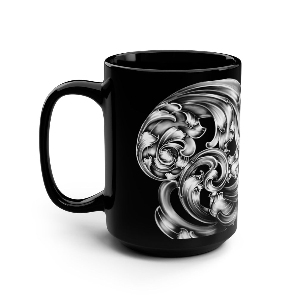 Elegant Baroque-Inspired Black Mug, 15oz - Stylish Coffee Cup, Unique Gift for Tea Lovers, Home Decor, Elegant Kitchen