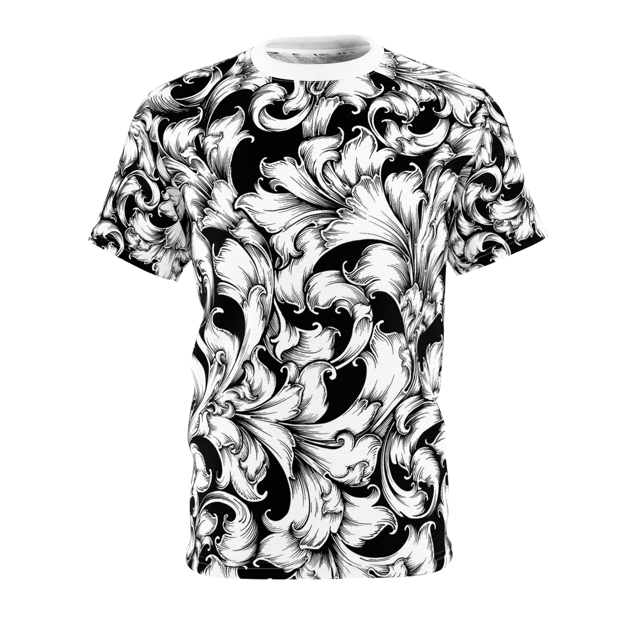 Elegant Unisex Graphic Tee, Black and White Floral Print Shirt, Trendy Casual Wear, Gift for Art Lovers, Everyday Style