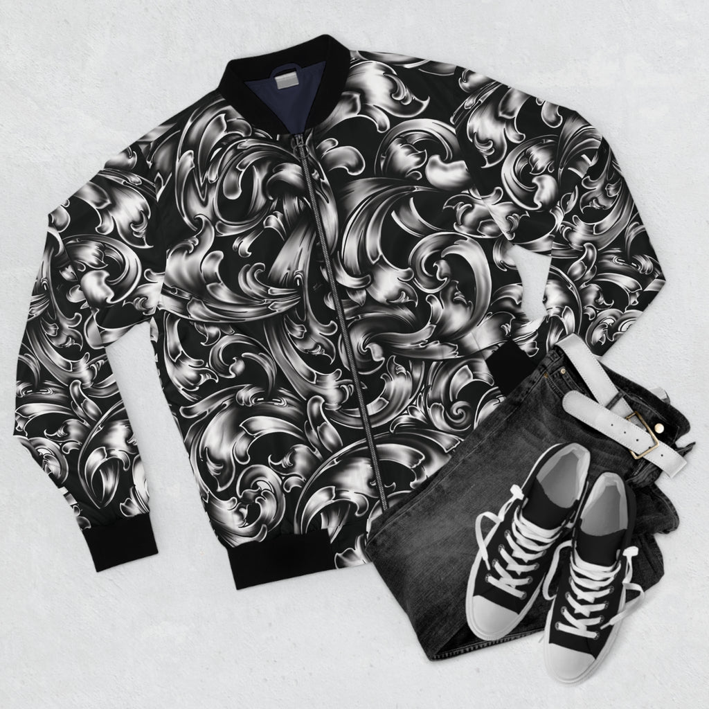 Swirling Monochrome Bomber Jacket