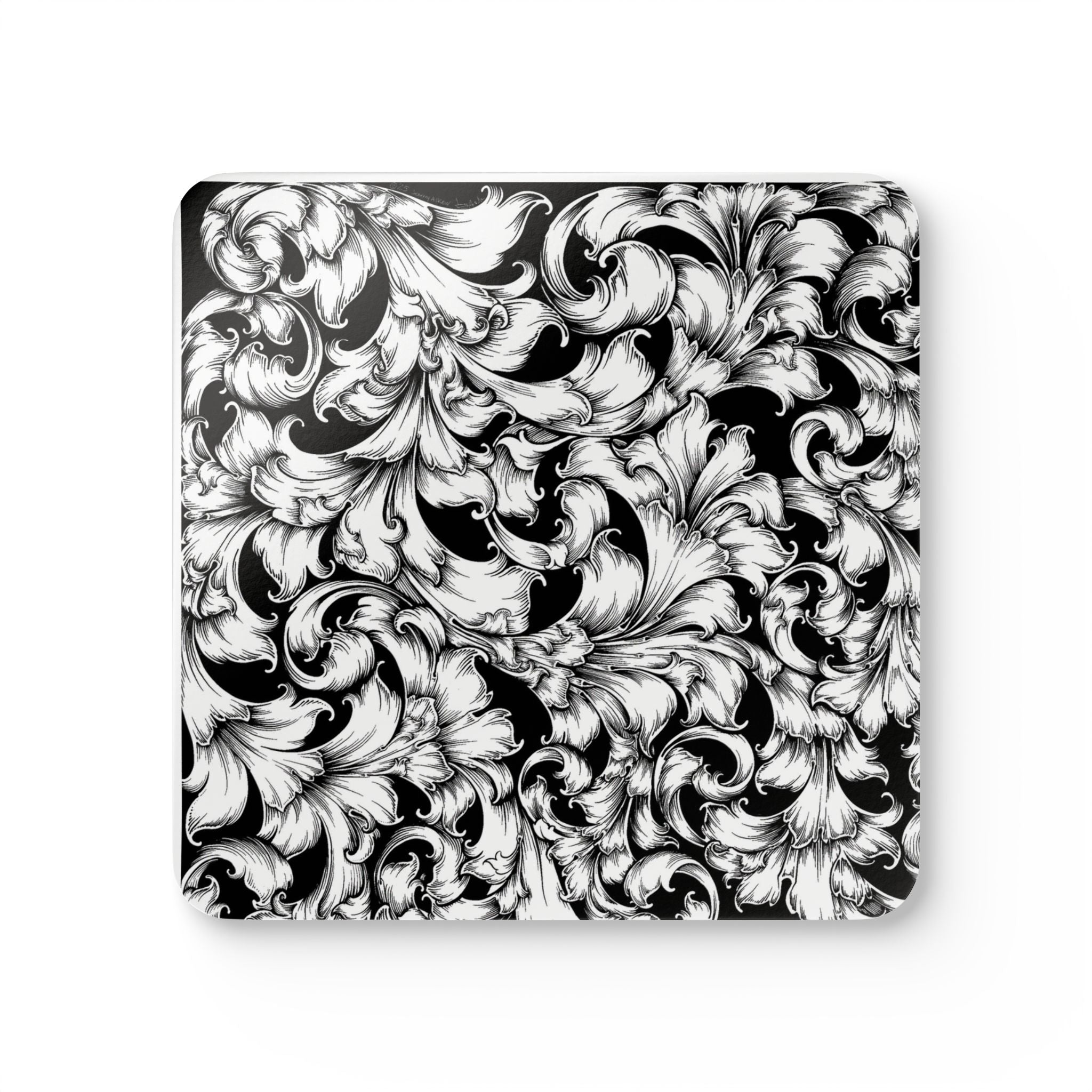 Elegant Corkwood Coaster Set | Vintage Black & White Design, Rustic Home Decor, Perfect for Gifts, Dining, or Coffee Tables
