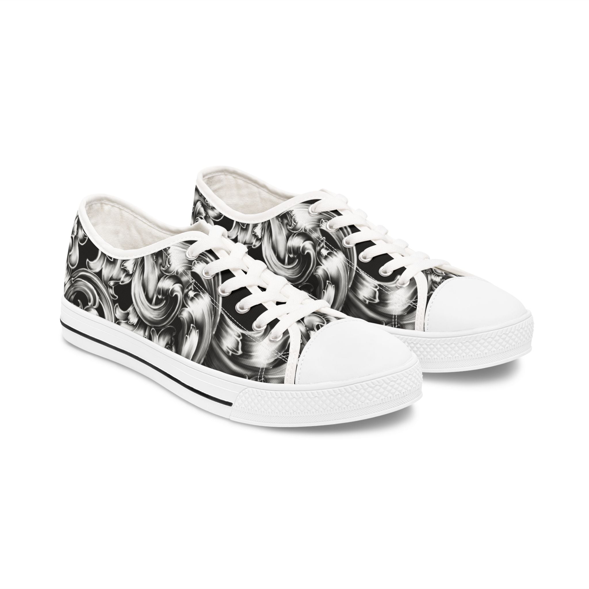Low Top Sneakers with Elegant Swirl Design, Fashion Footwear, Casual Sneakers, Unique Art Shoes, Gift for Them, Everyday Style