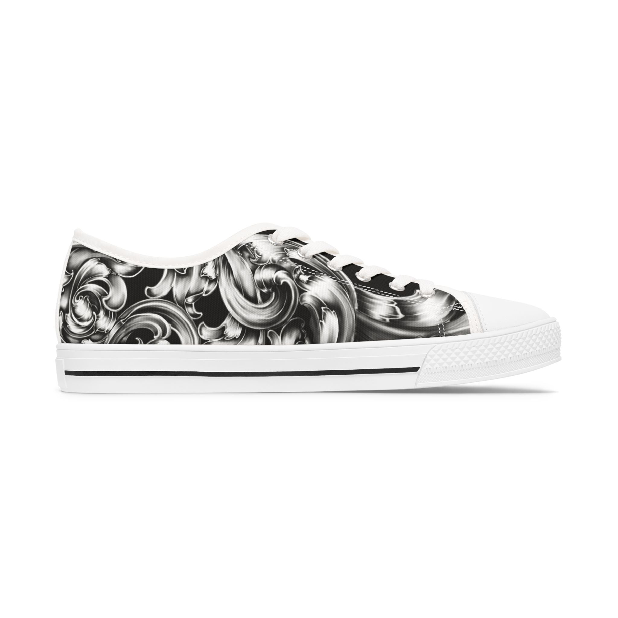 Low Top Sneakers with Elegant Swirl Design, Fashion Footwear, Casual Sneakers, Unique Art Shoes, Gift for Them, Everyday Style