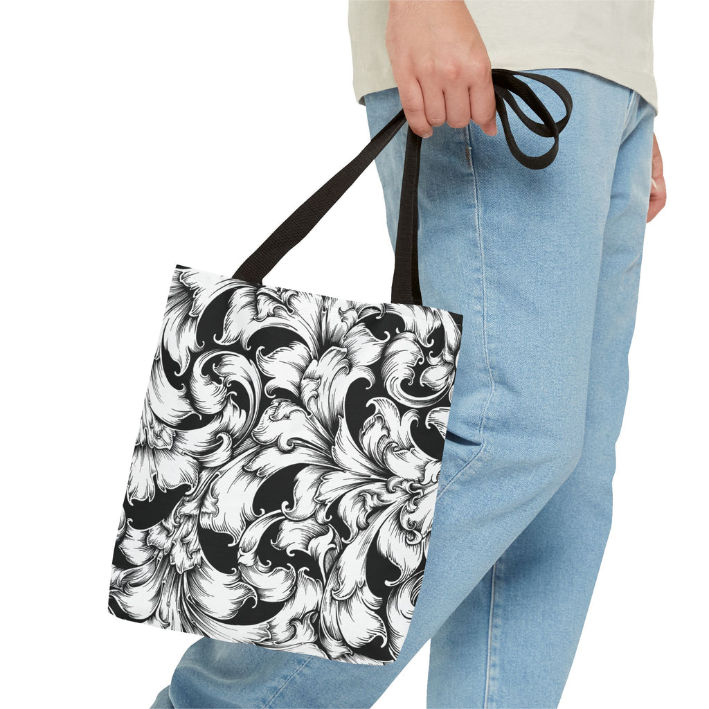 Elegant Black and White Floral Tote Bag, Stylish Shopping Bag, Eco-Friendly Gift, Weekend Bag, Fashion Accessory, Travel Tote