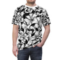 Elegant Unisex Graphic Tee, Black and White Floral Print Shirt, Trendy Casual Wear, Gift for Art Lovers, Everyday Style